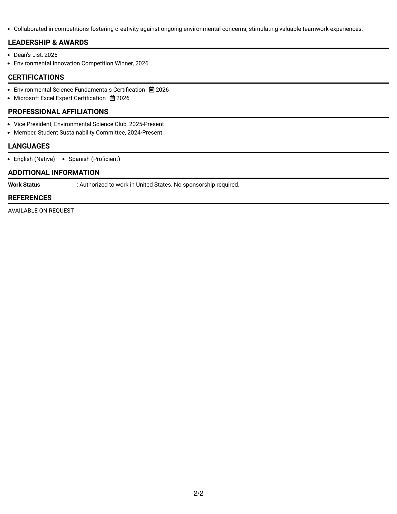 Resume Example Page 2