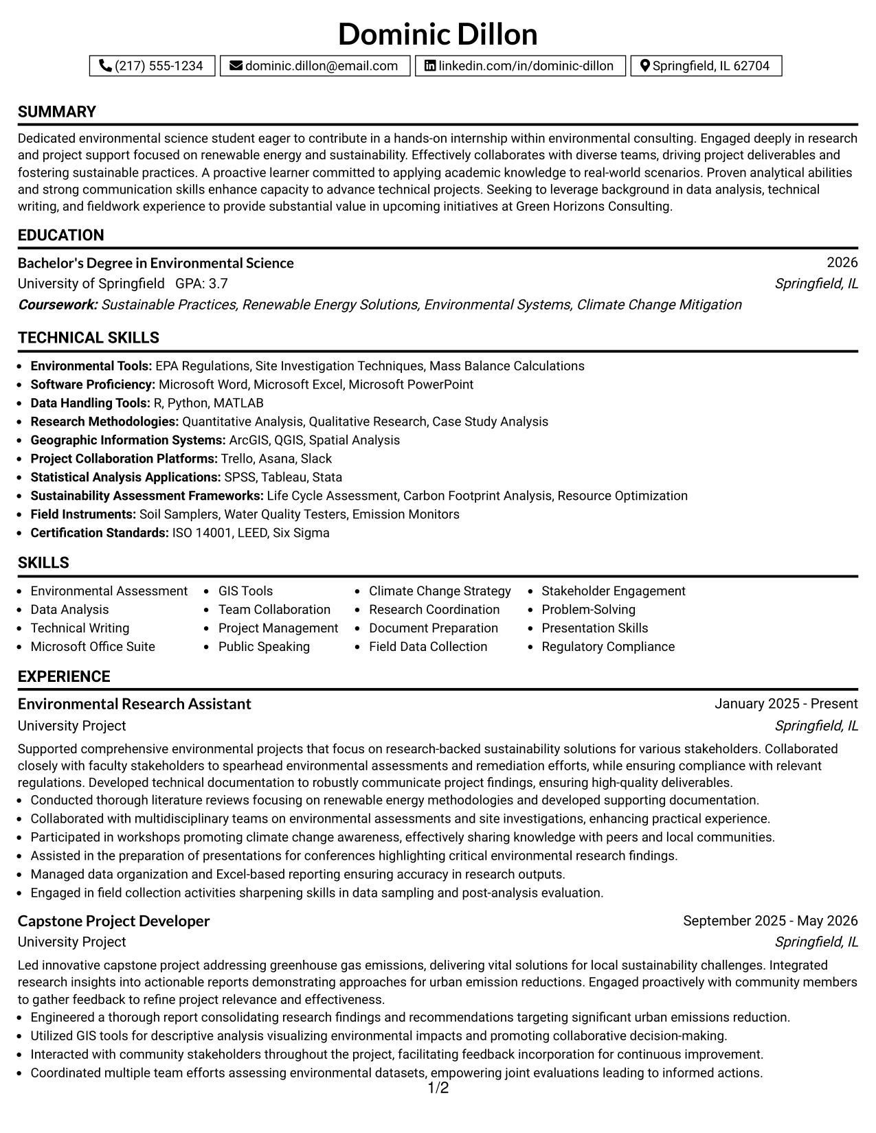 Resume Example Page 1