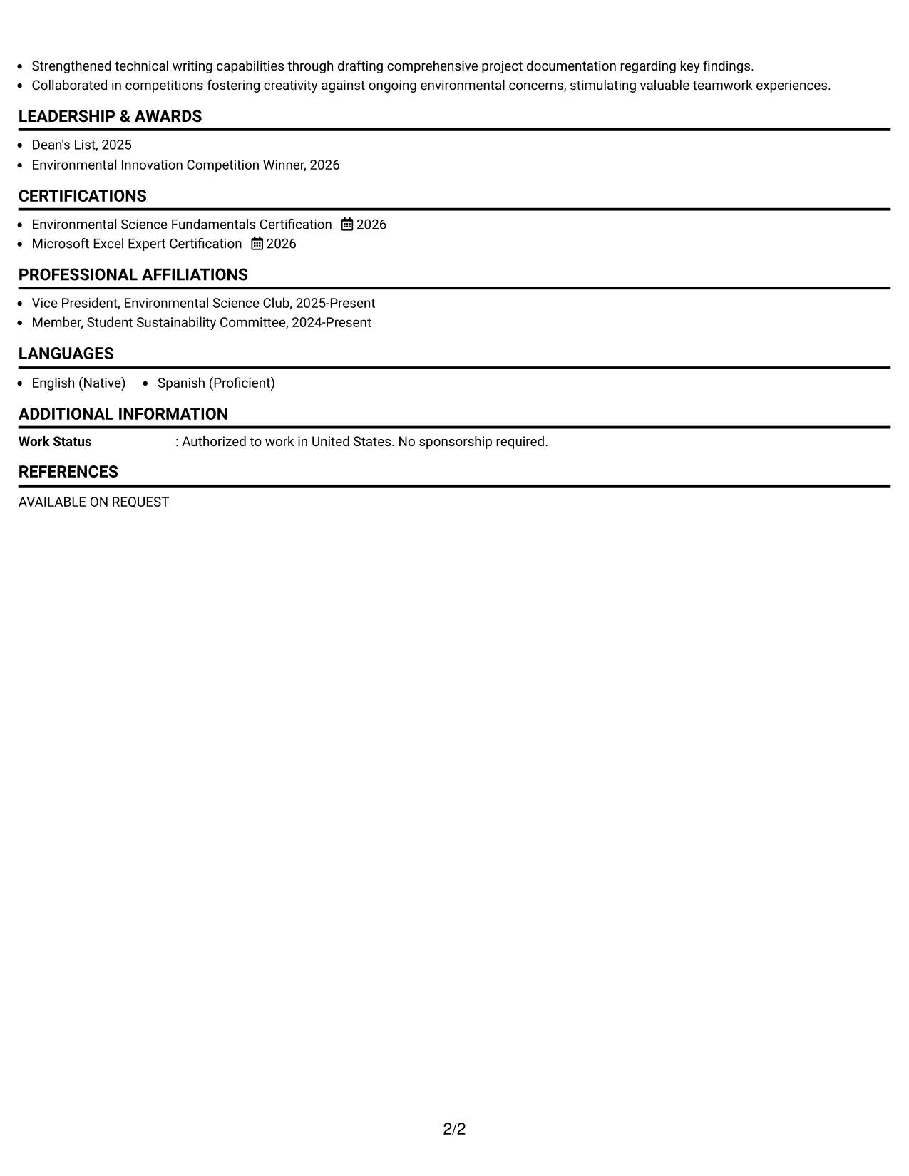 Resume Example Page 2