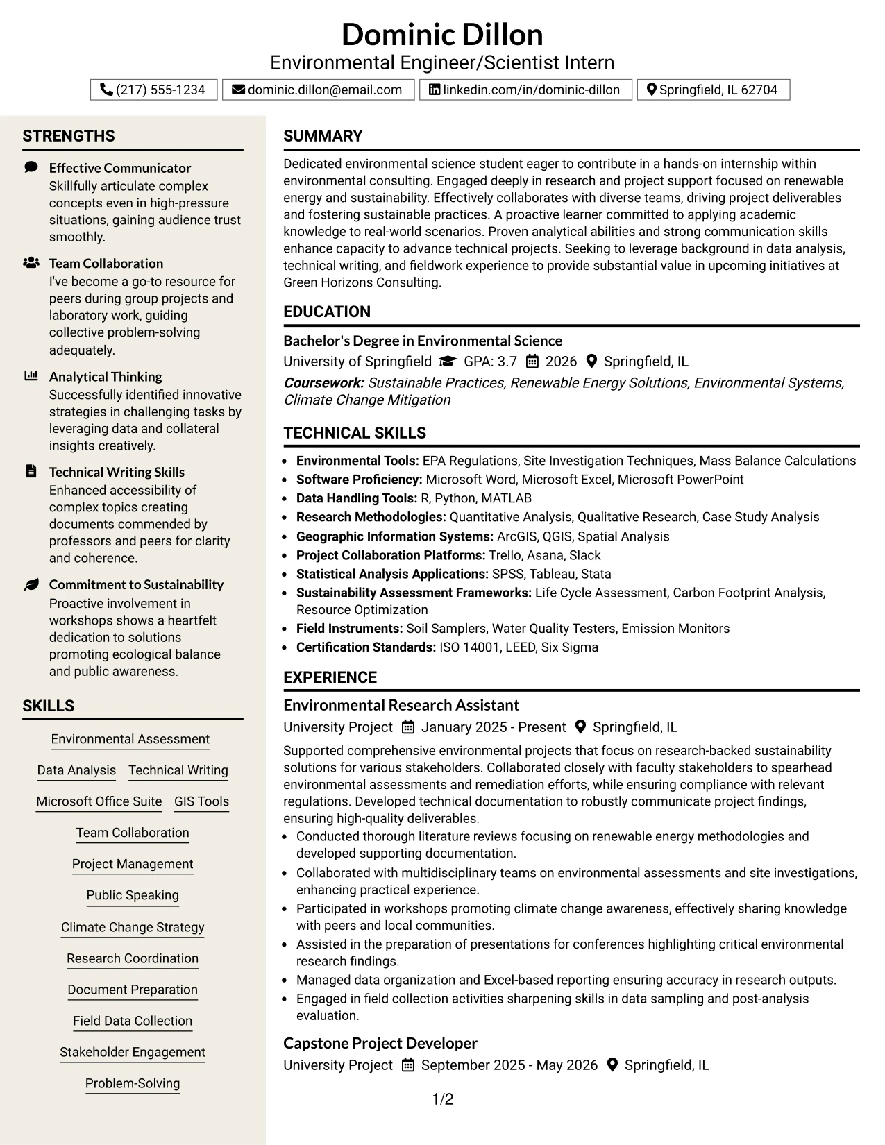 Resume Example Page 1