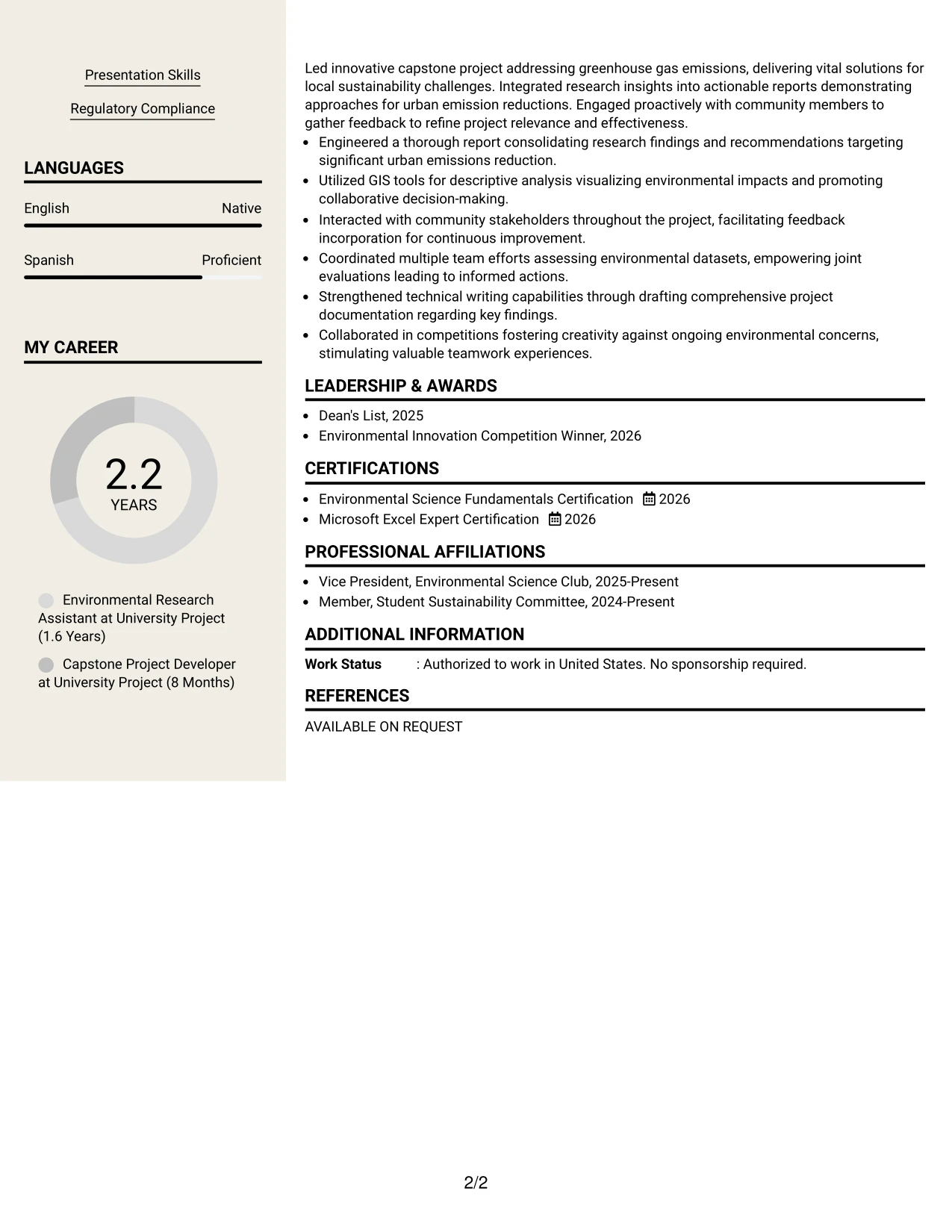 Resume Example Page 2