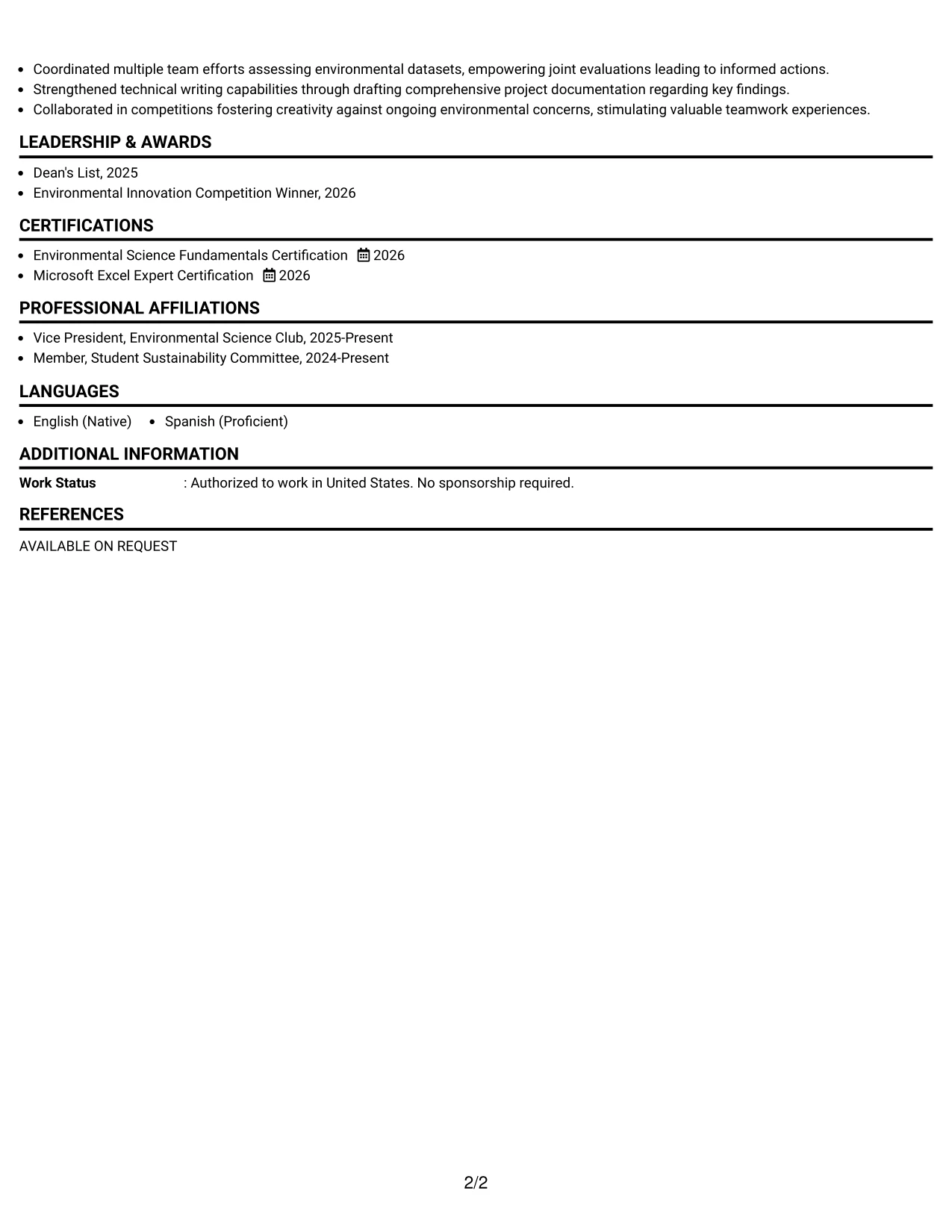 Resume Example Page 2