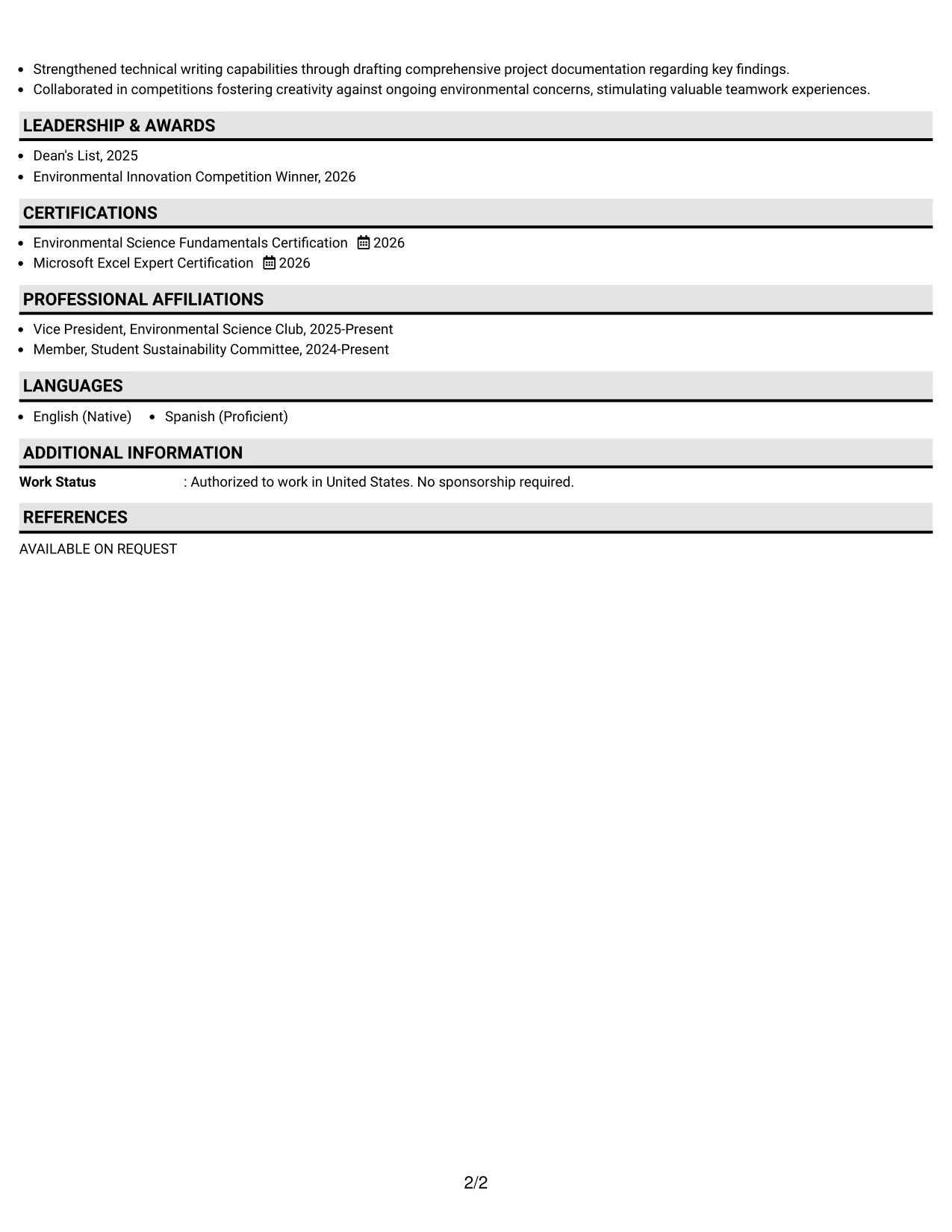 Resume Example Page 2