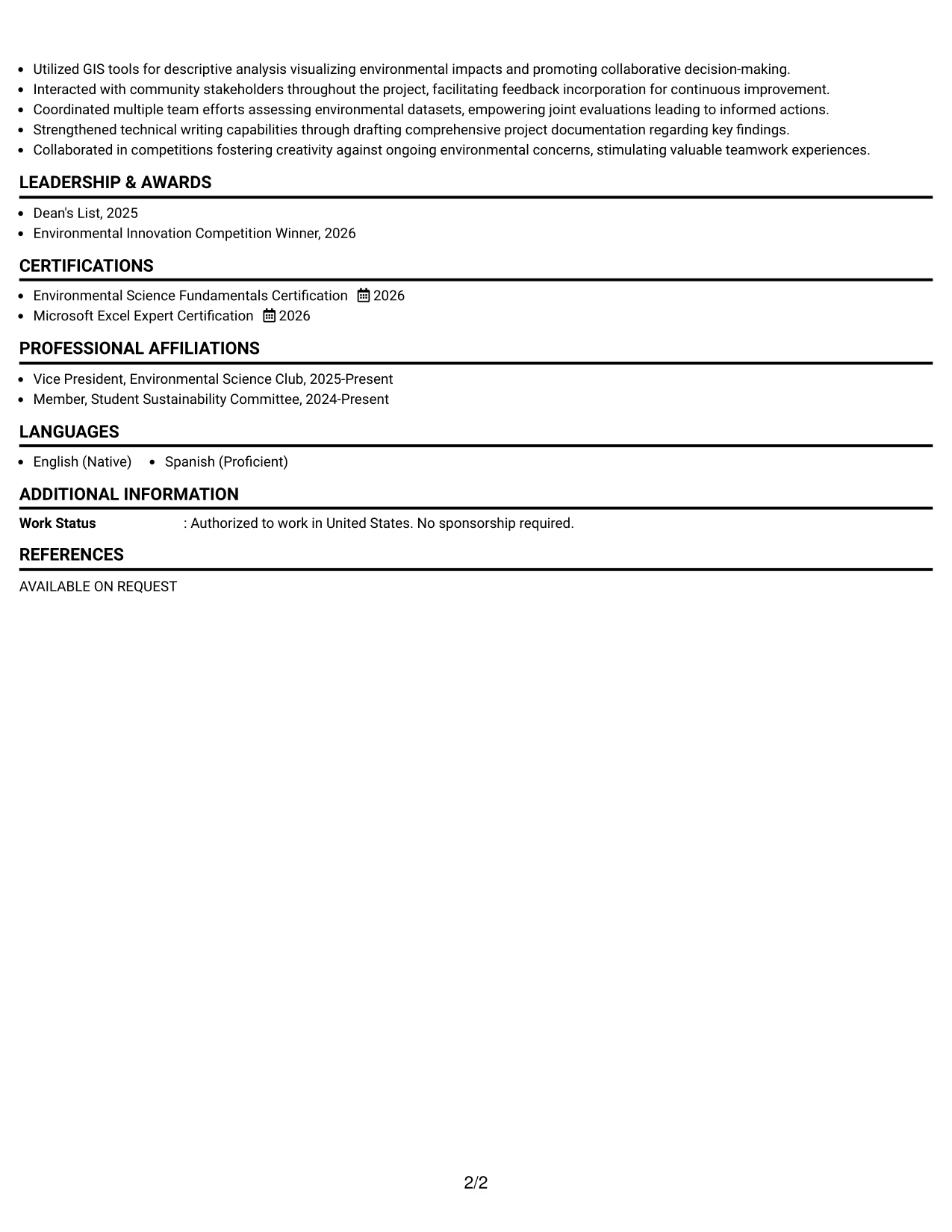Resume Example Page 2