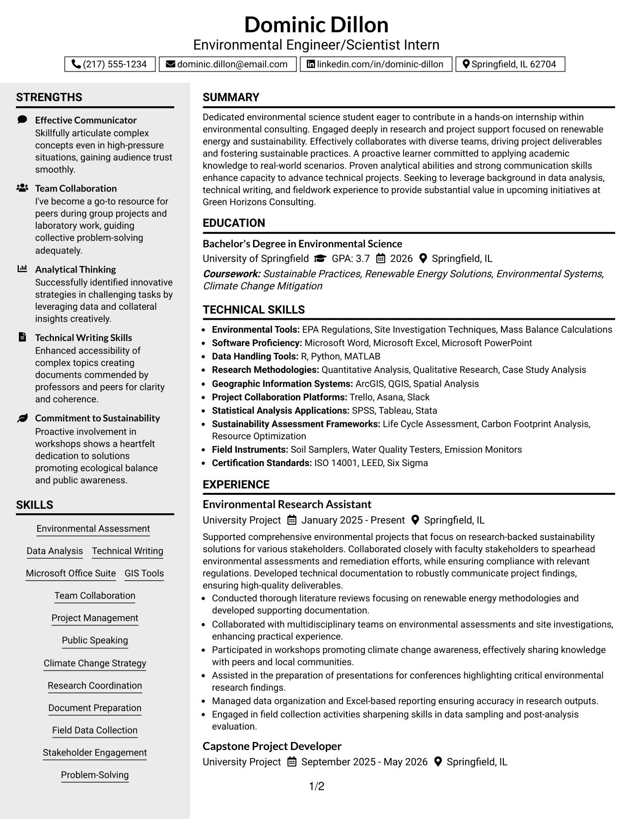 Resume Example Page 1