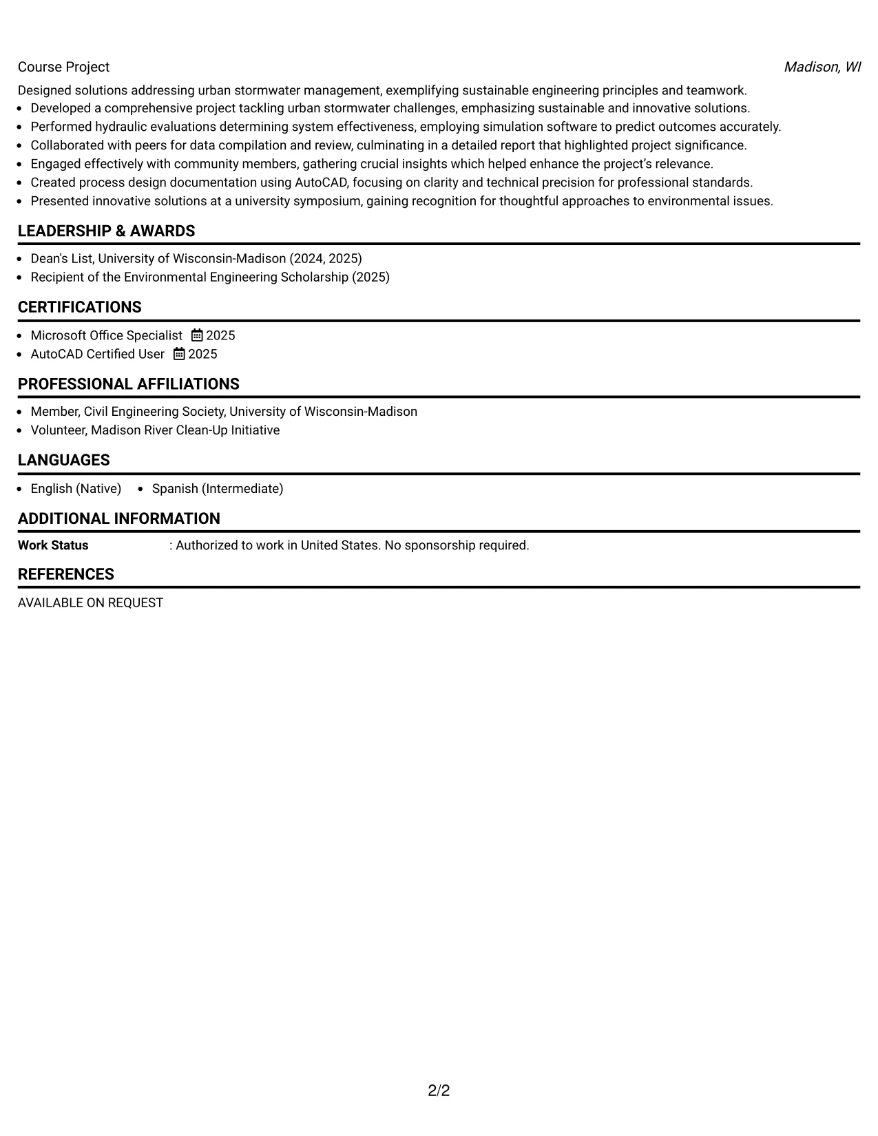 Resume Example Page 2