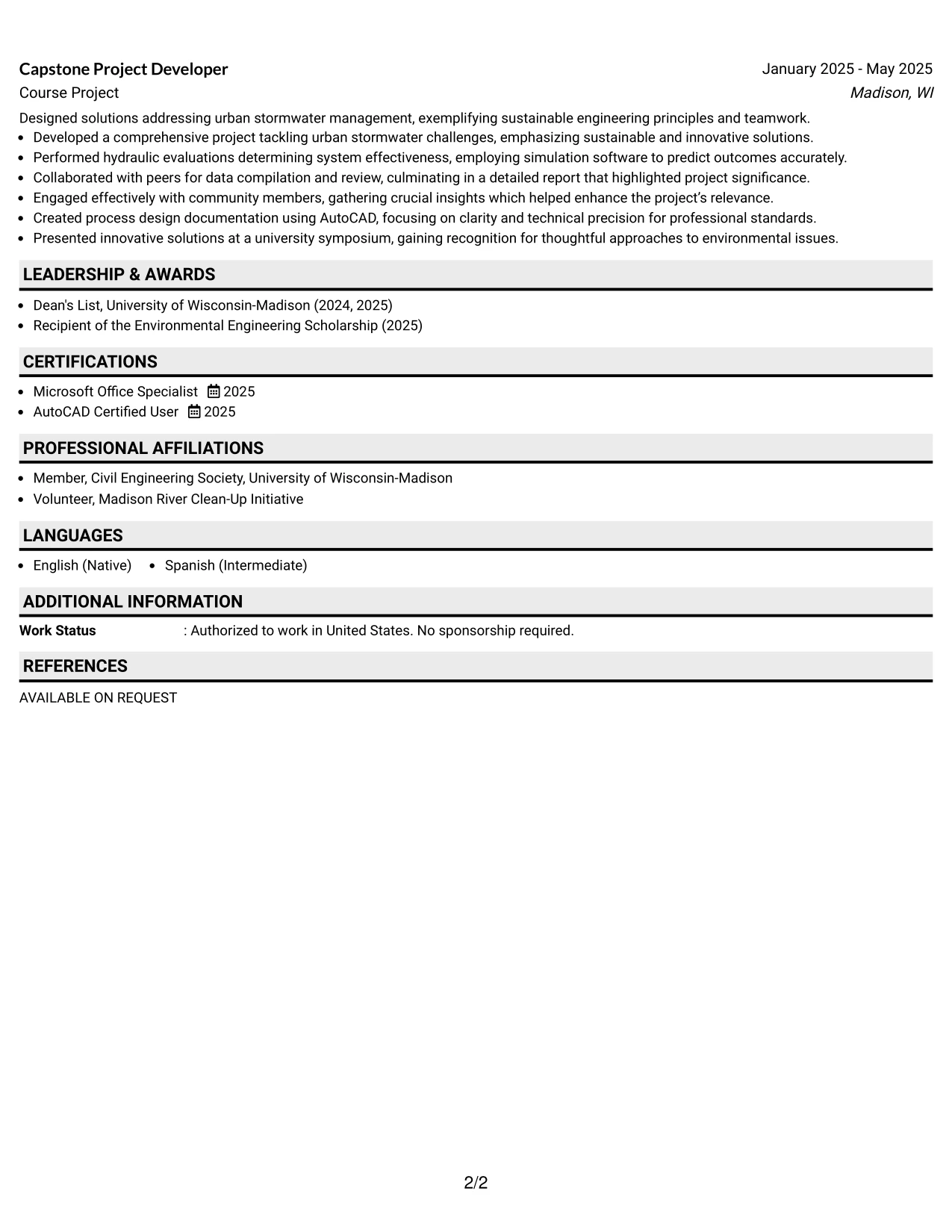 Resume Example Page 2