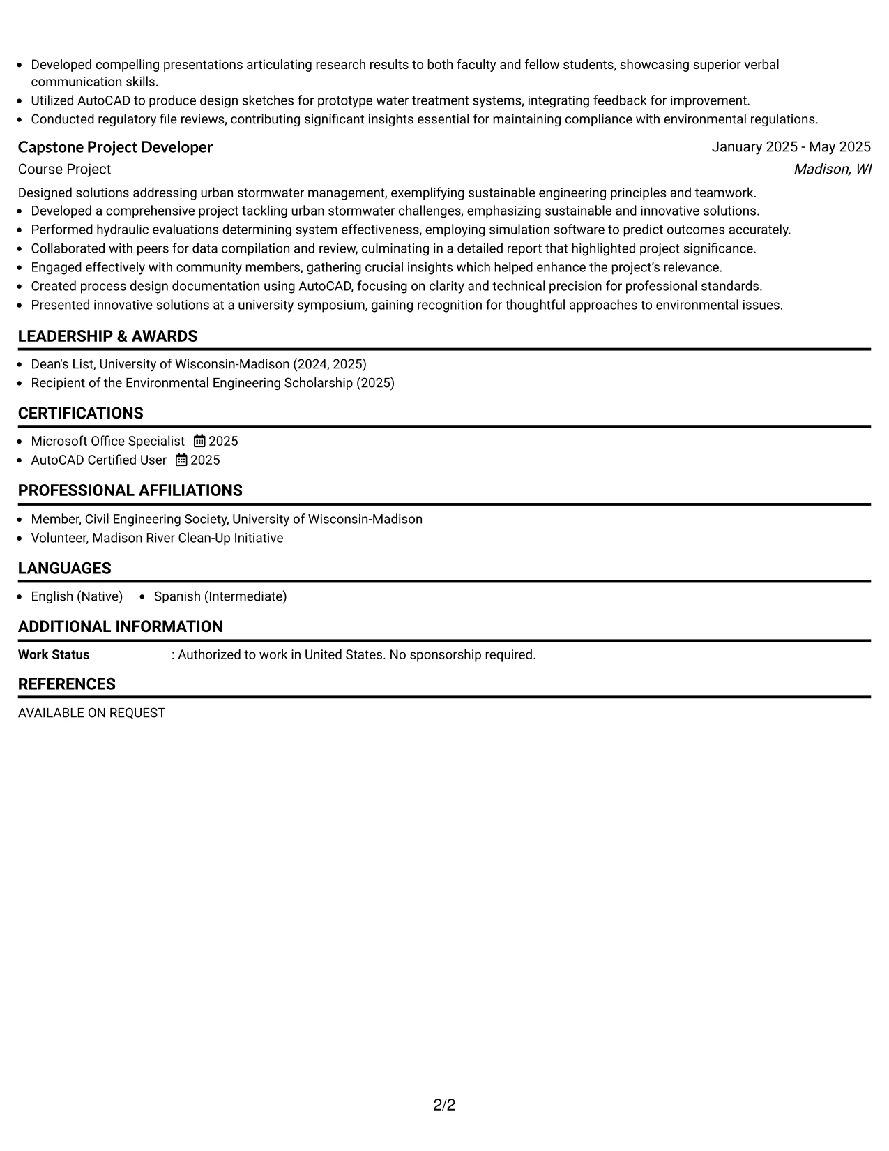 Resume Example Page 2