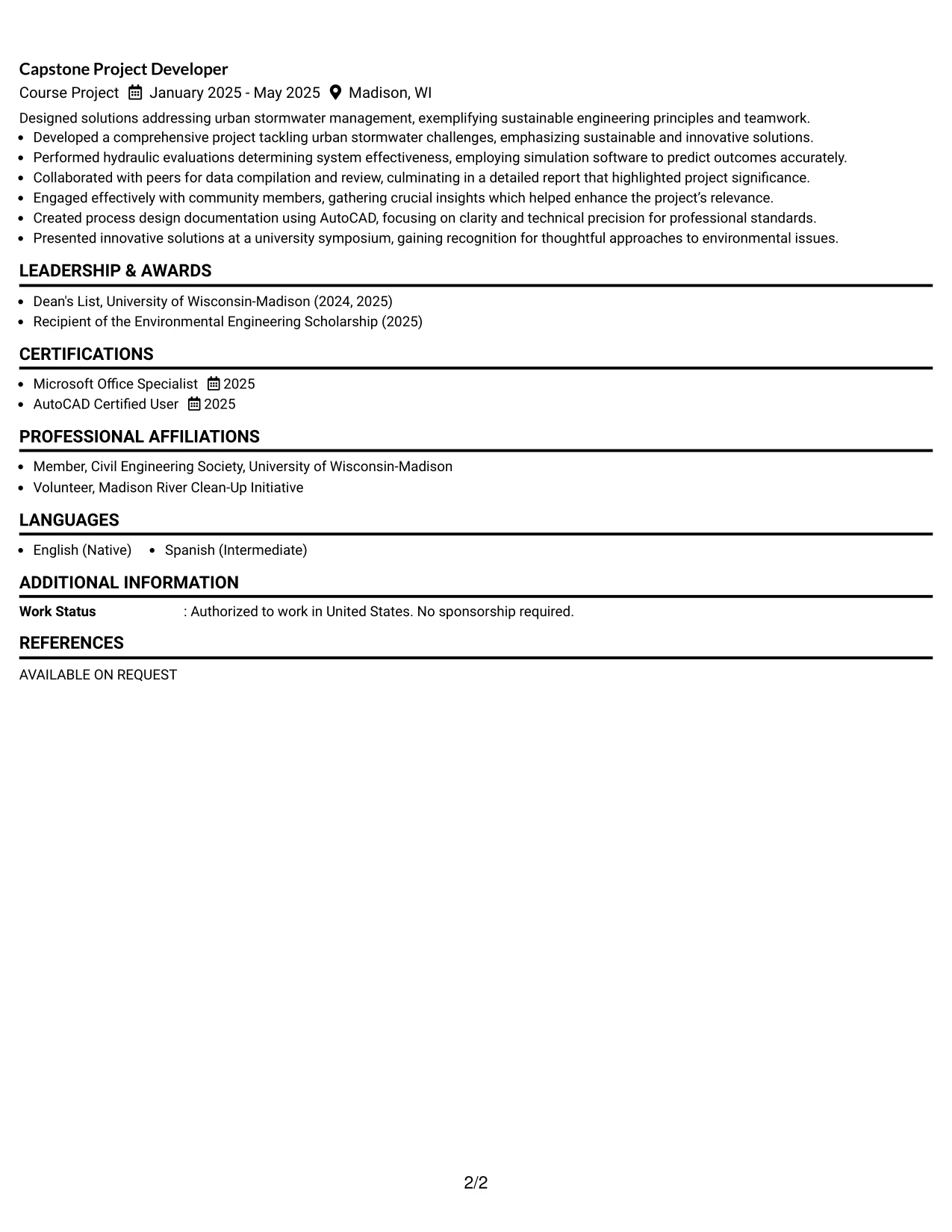 Resume Example Page 2