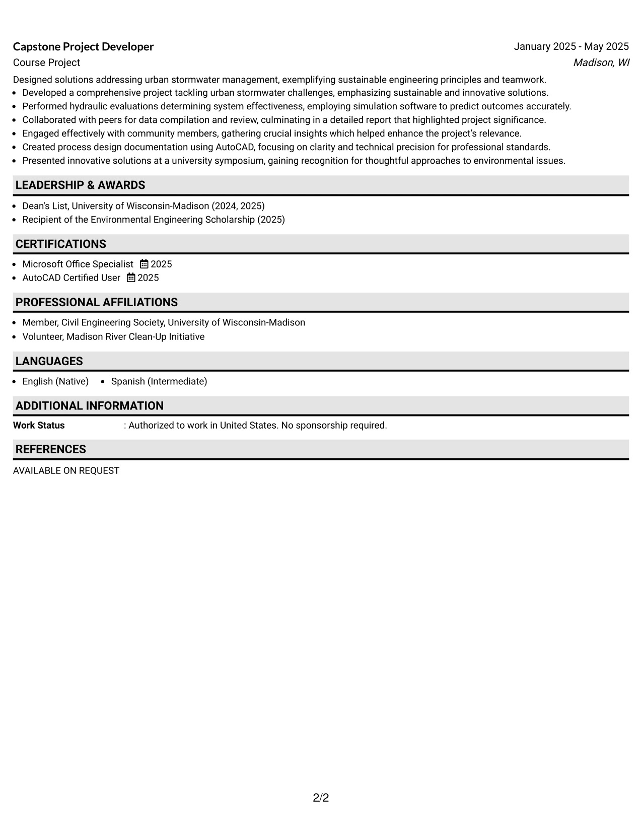 Resume Example Page 2