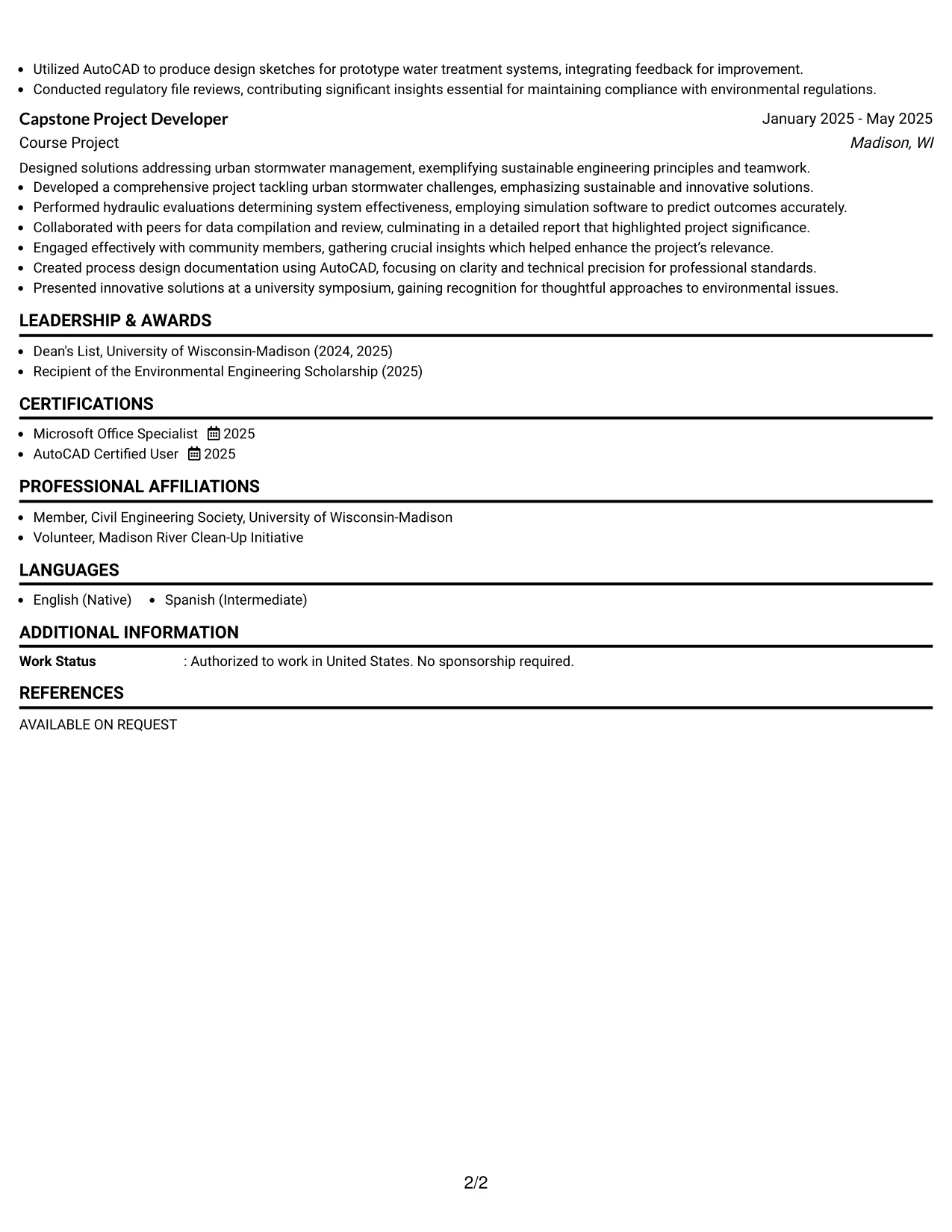 Resume Example Page 2
