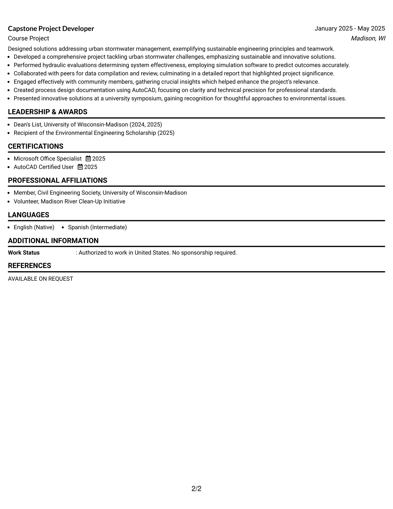 Resume Example Page 2