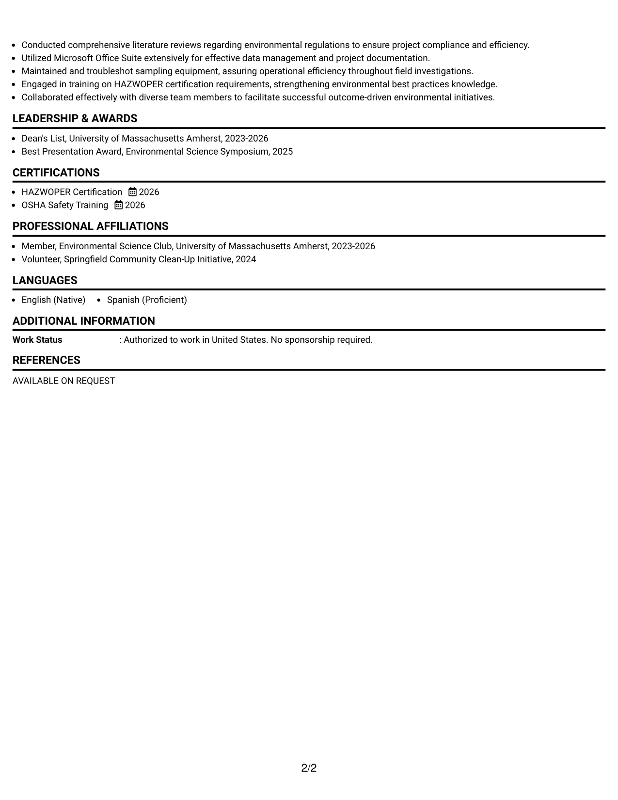 Resume Example Page 2