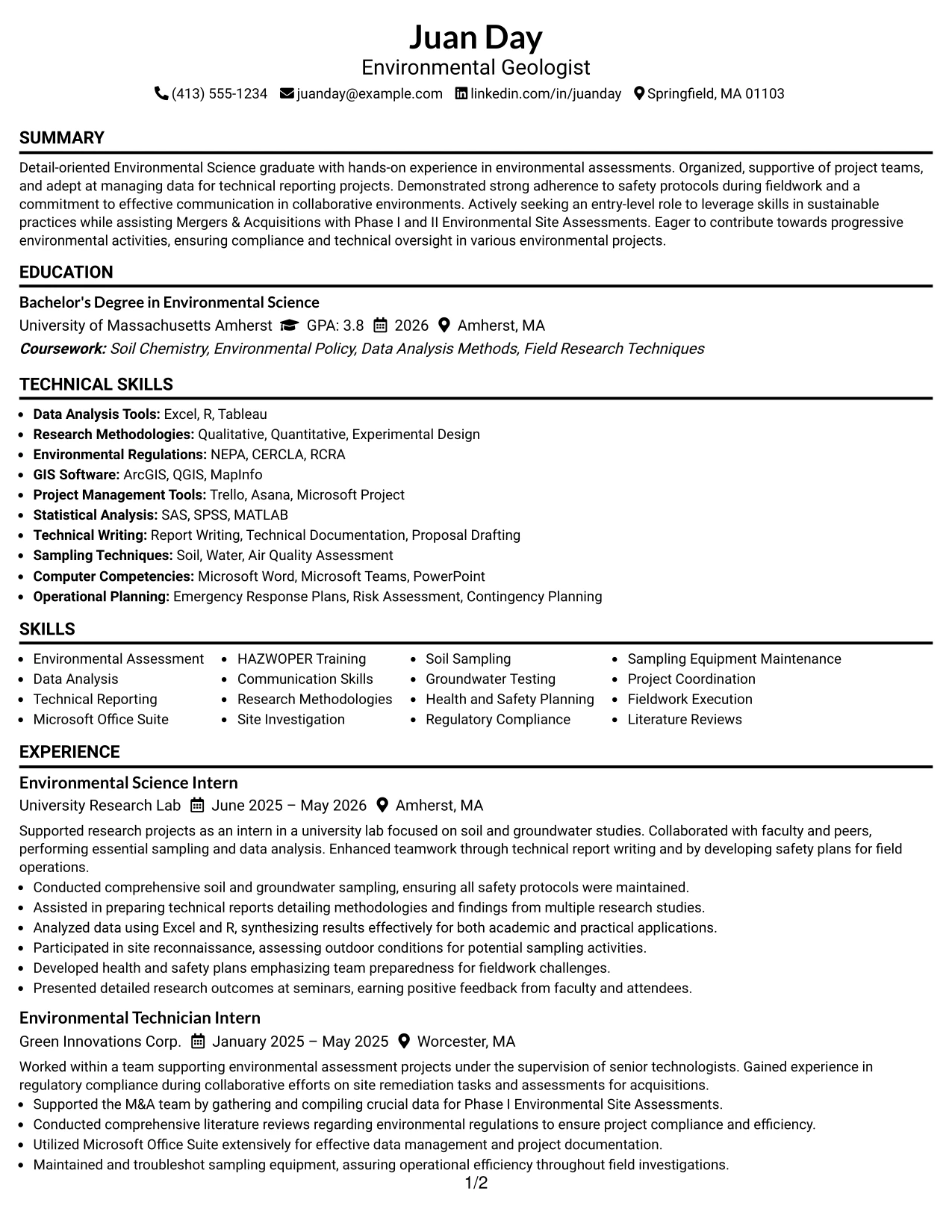 Resume Example Page 1