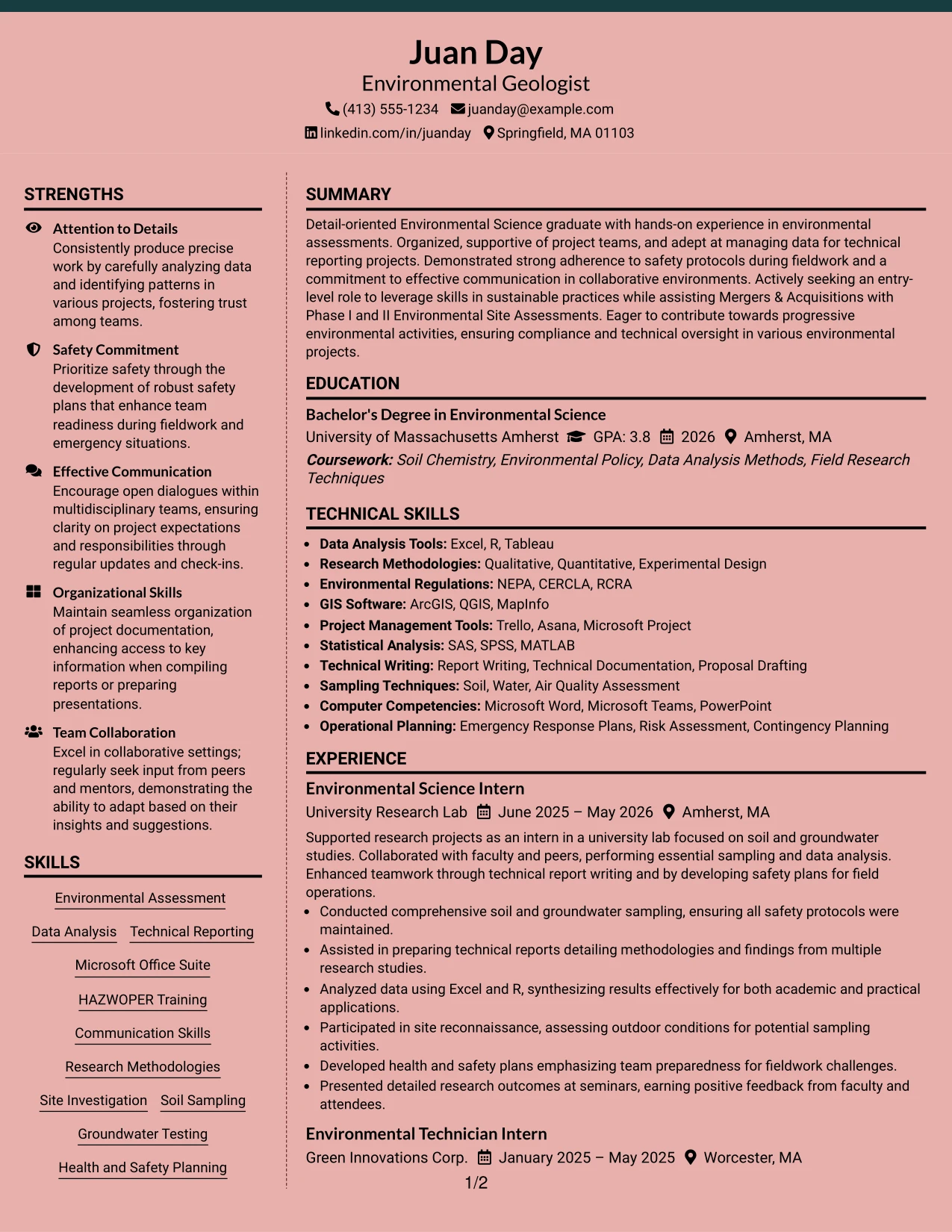 Resume Example Page 1