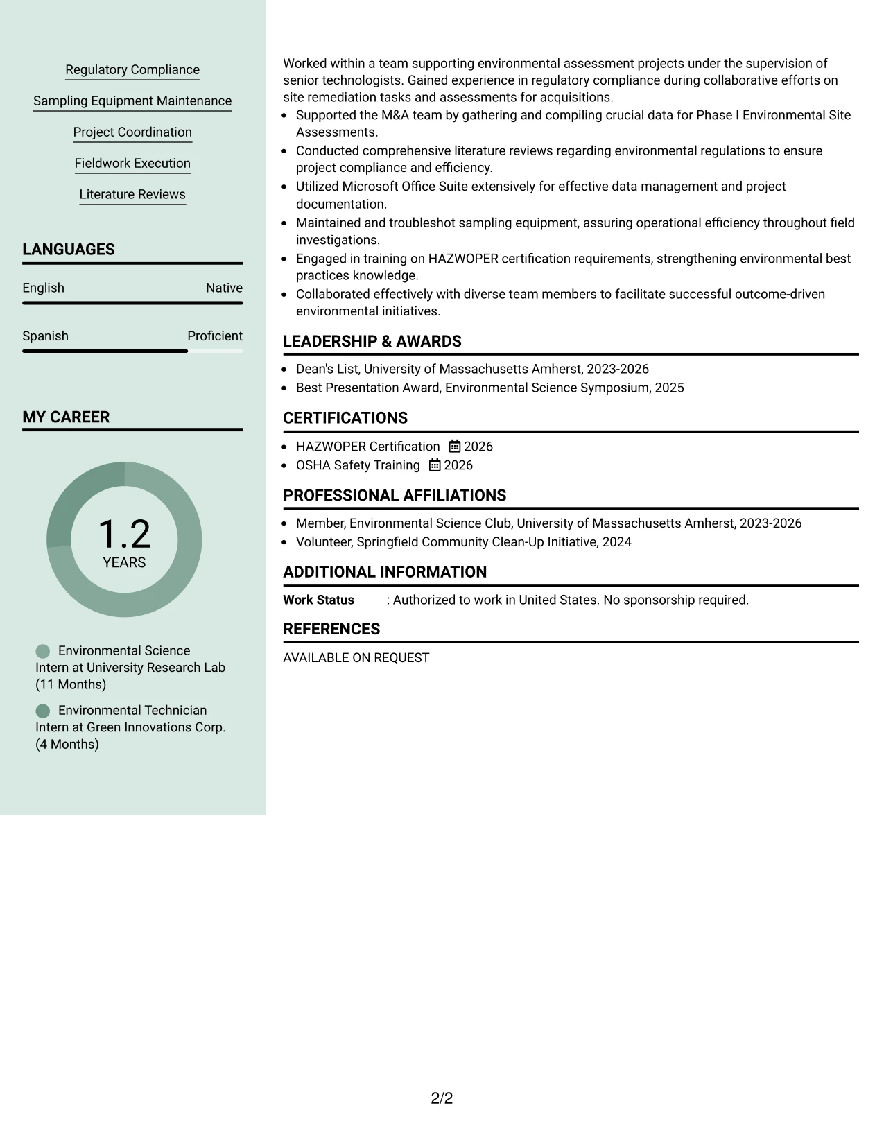 Resume Example Page 2