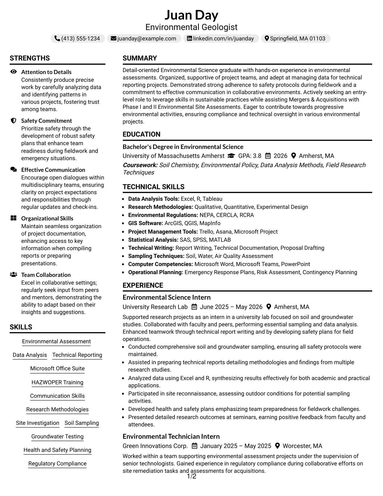 Resume Example Page 1