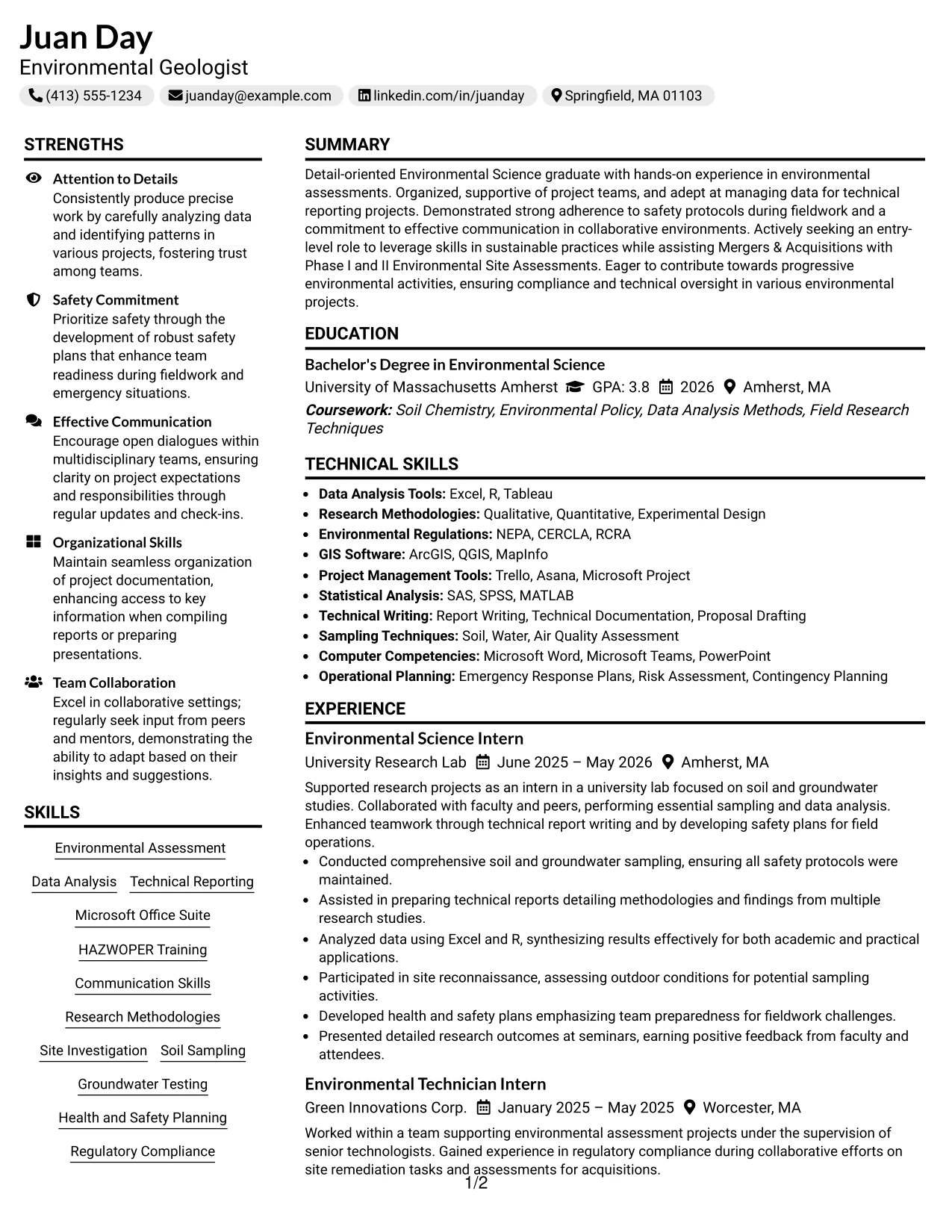 Resume Example Page 1