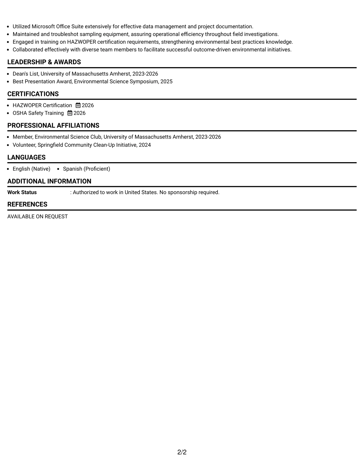 Resume Example Page 2