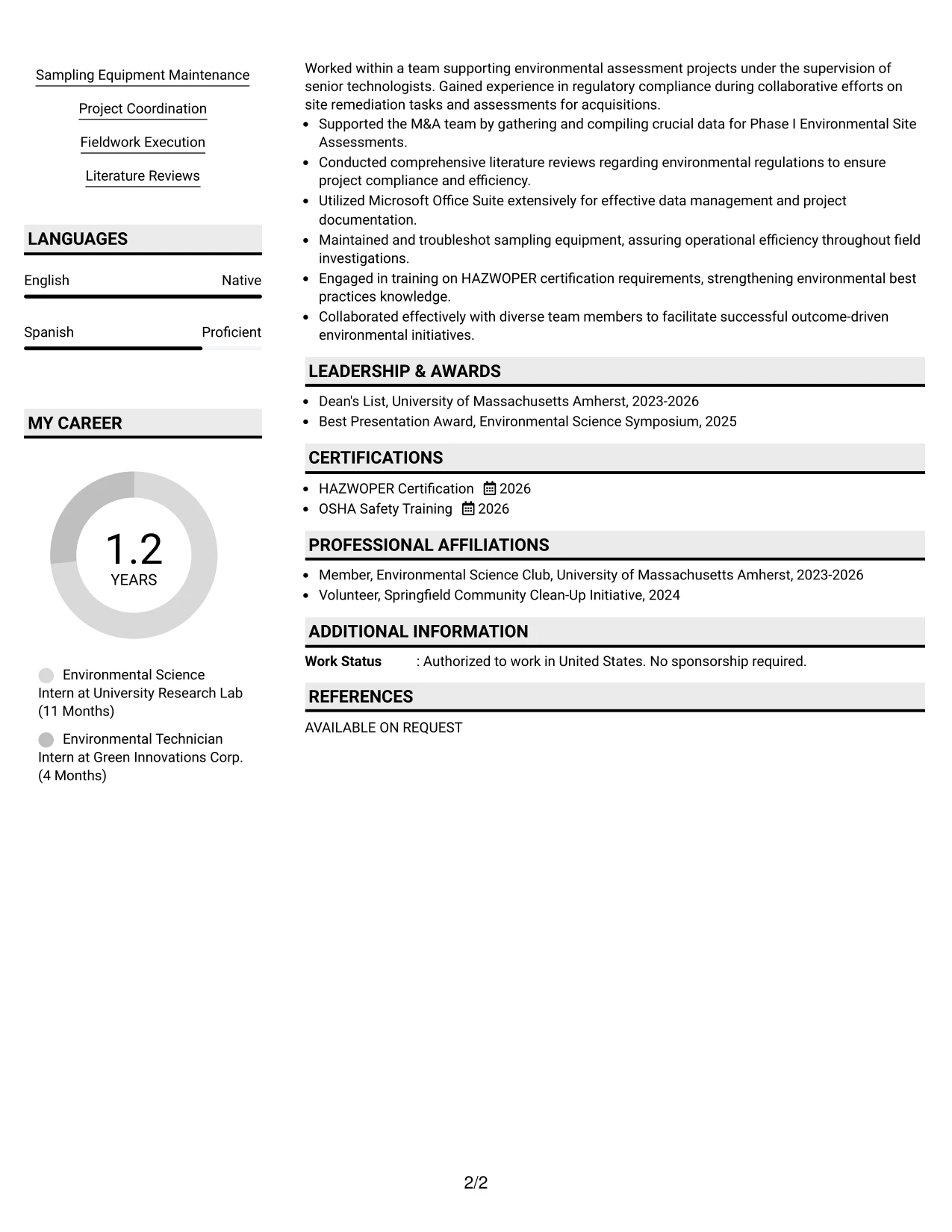 Resume Example Page 2