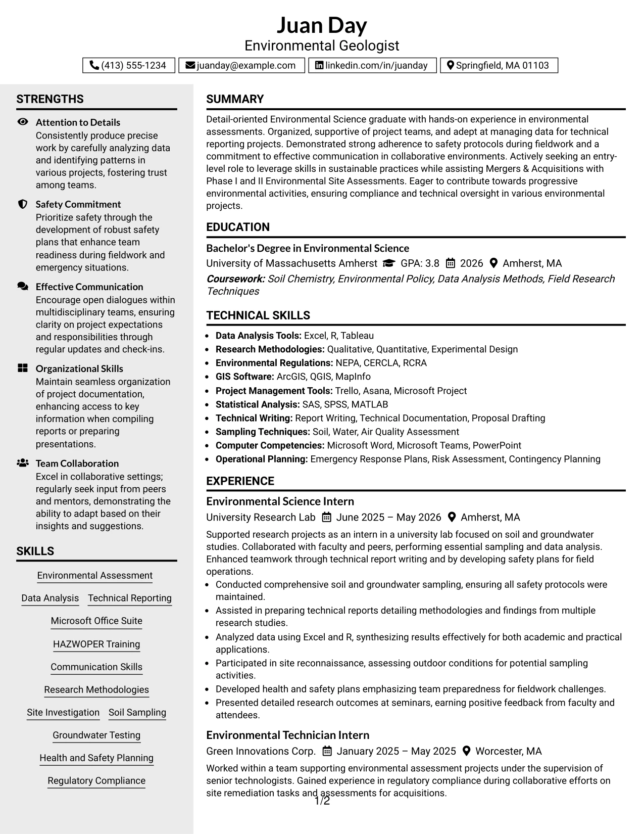 Resume Example Page 1