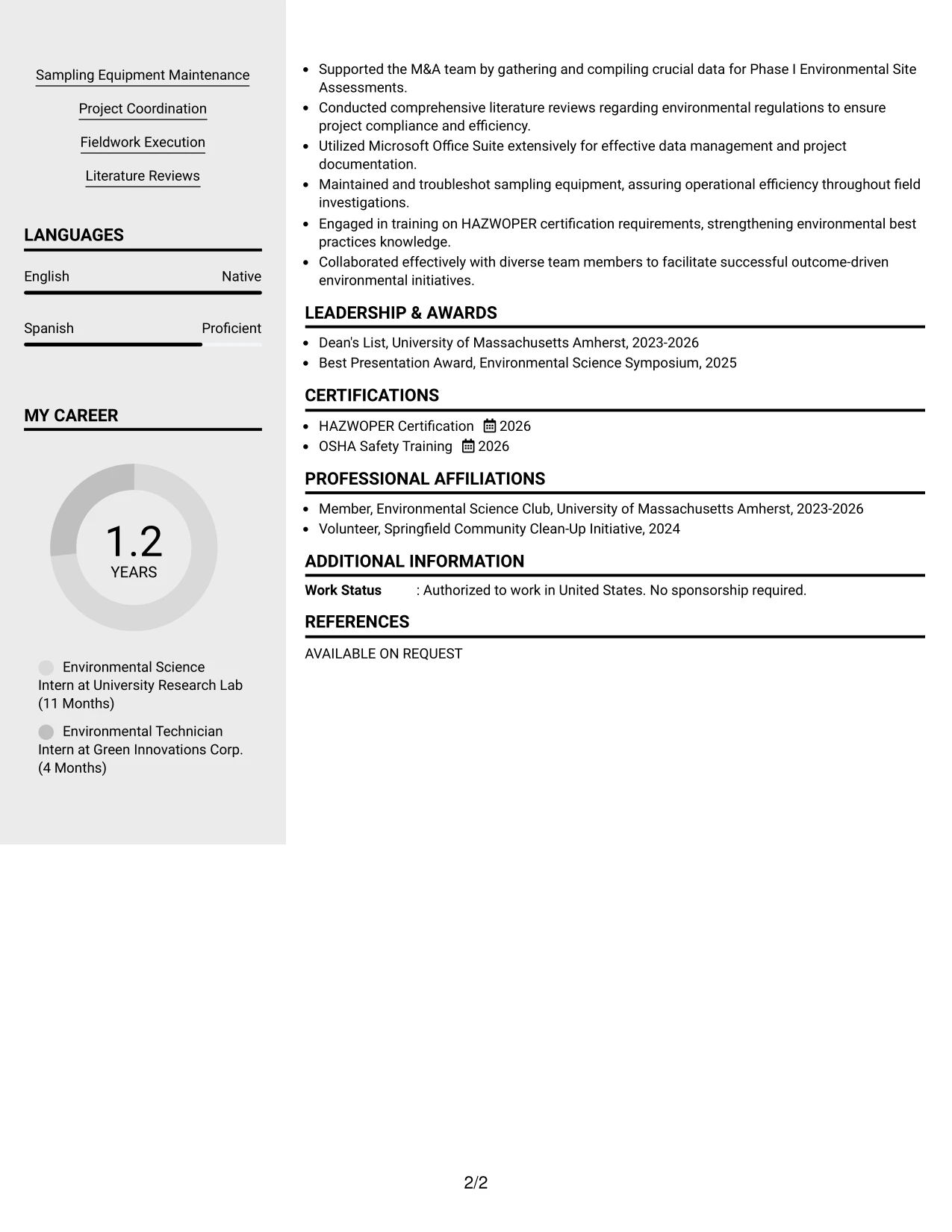 Resume Example Page 2
