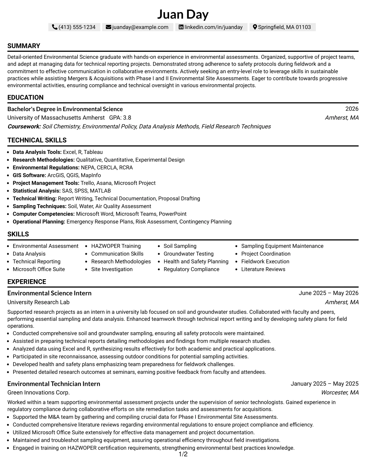 Resume Example Page 1