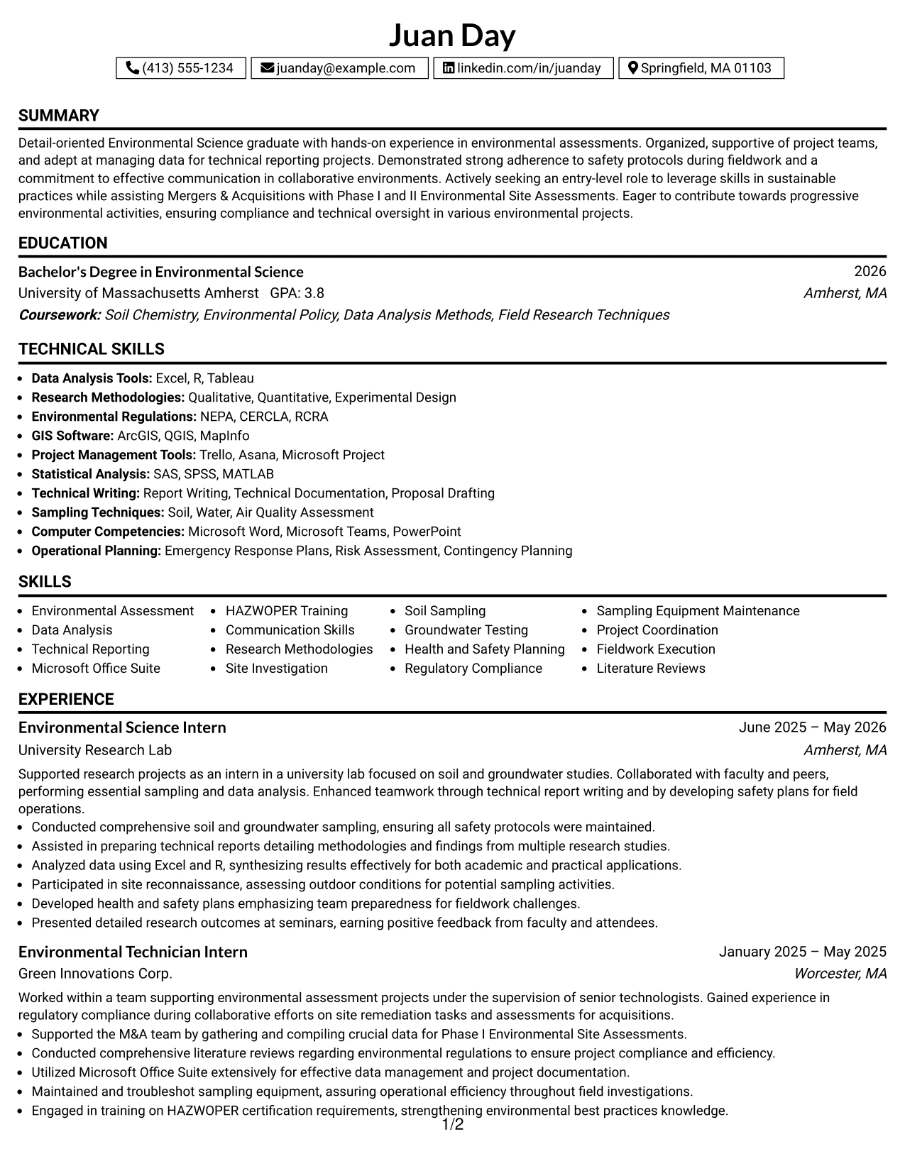 Resume Example Page 1
