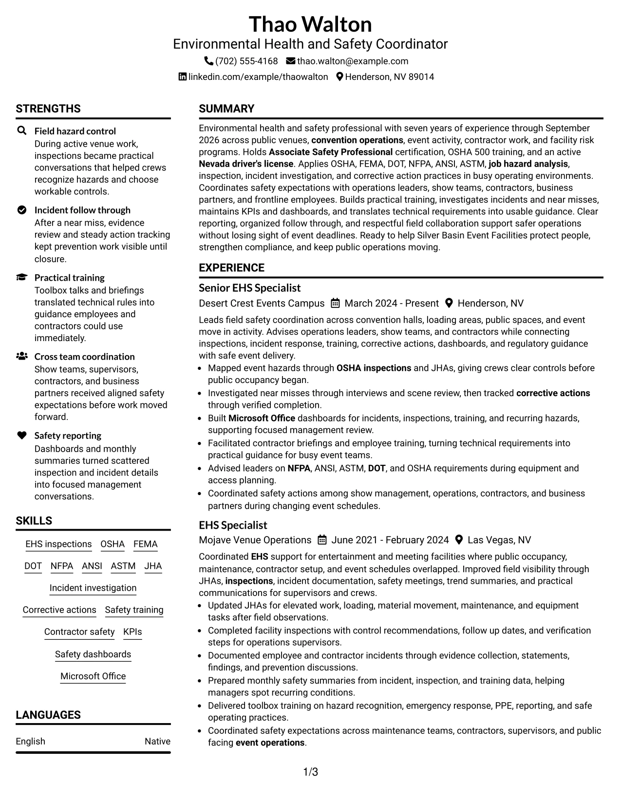 Resume Example Page 1