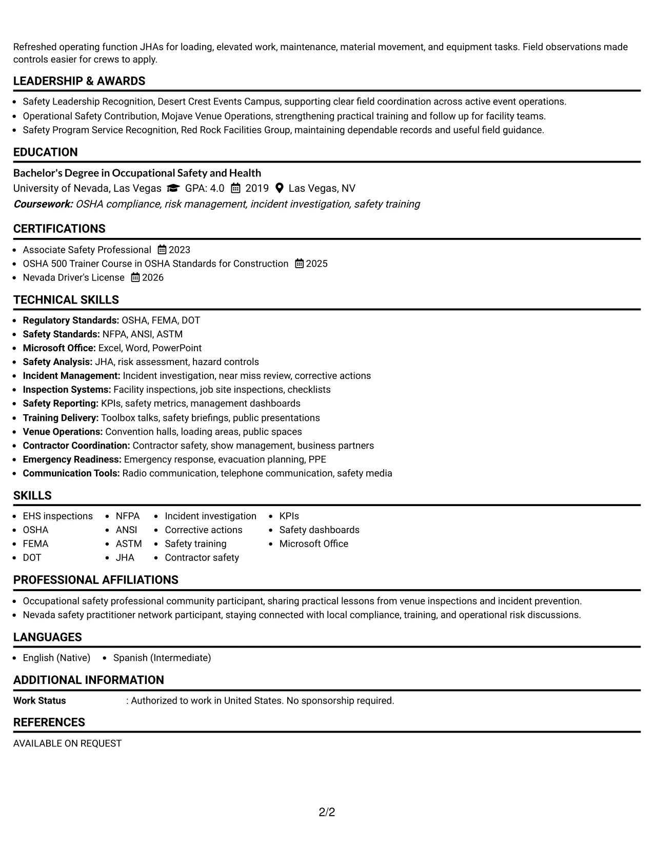 Resume Example Page 2