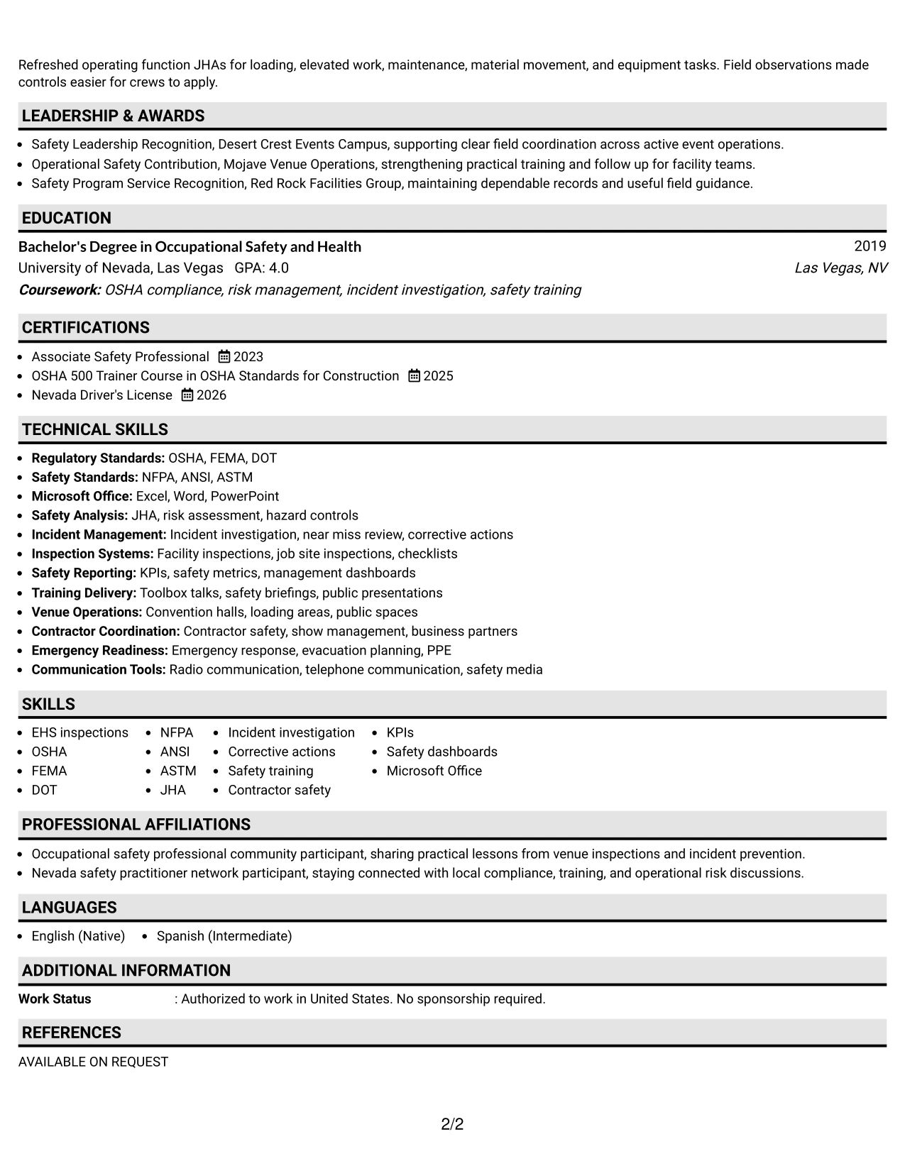 Resume Example Page 2
