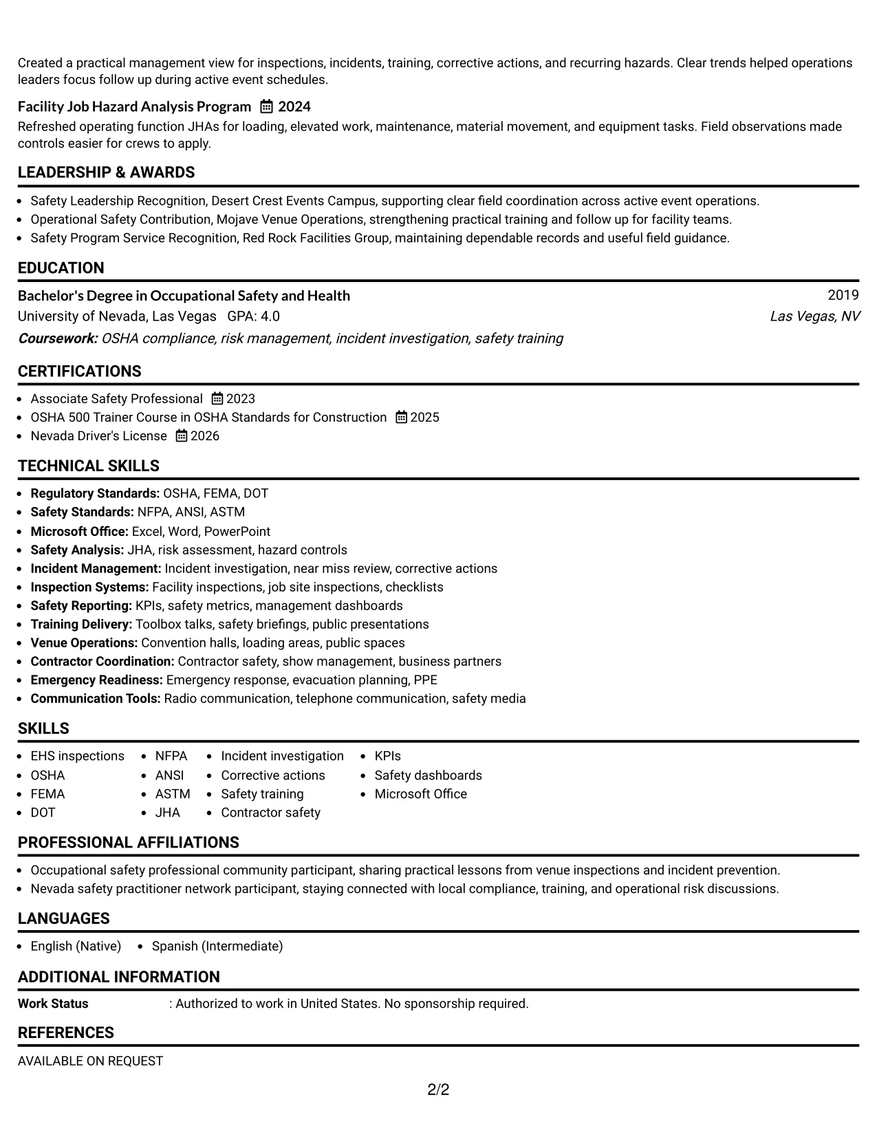 Resume Example Page 2