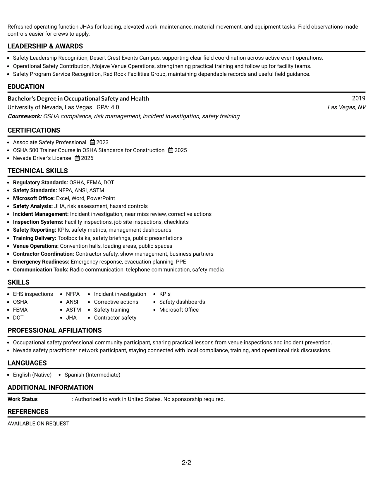 Resume Example Page 2