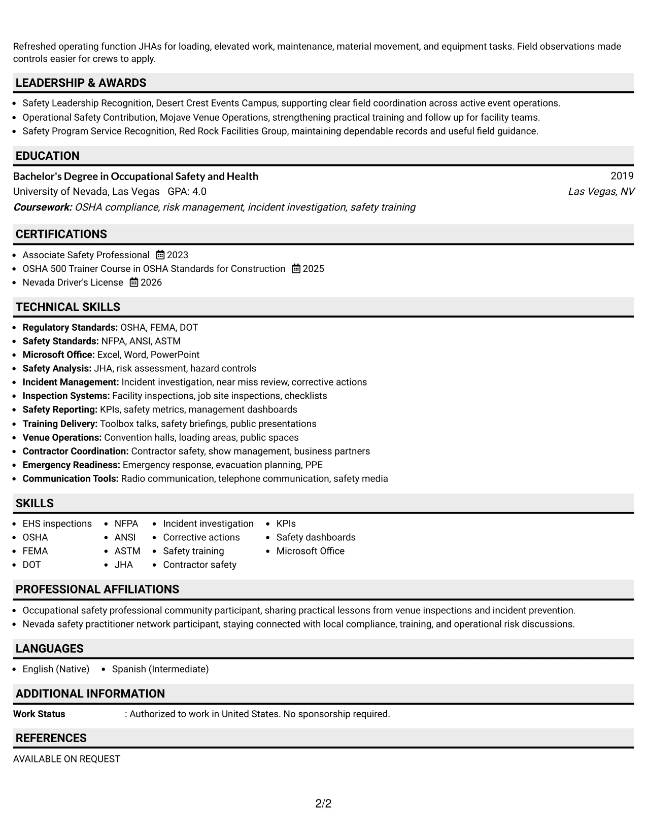 Resume Example Page 2