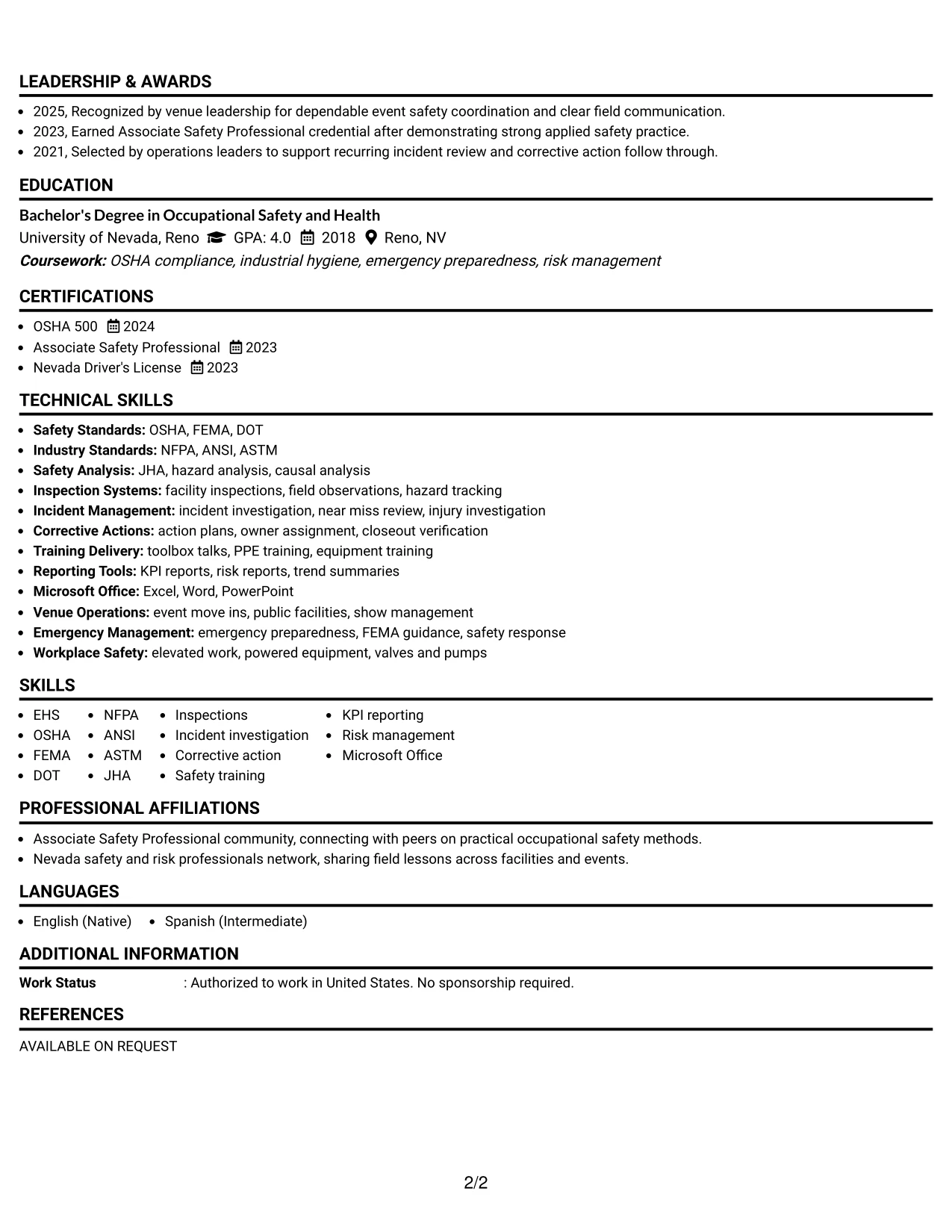 Resume Example Page 2