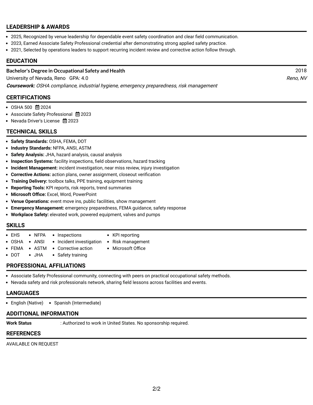 Resume Example Page 2