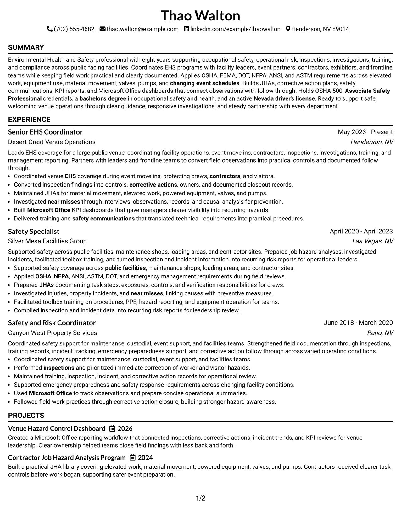 Resume Example Page 1