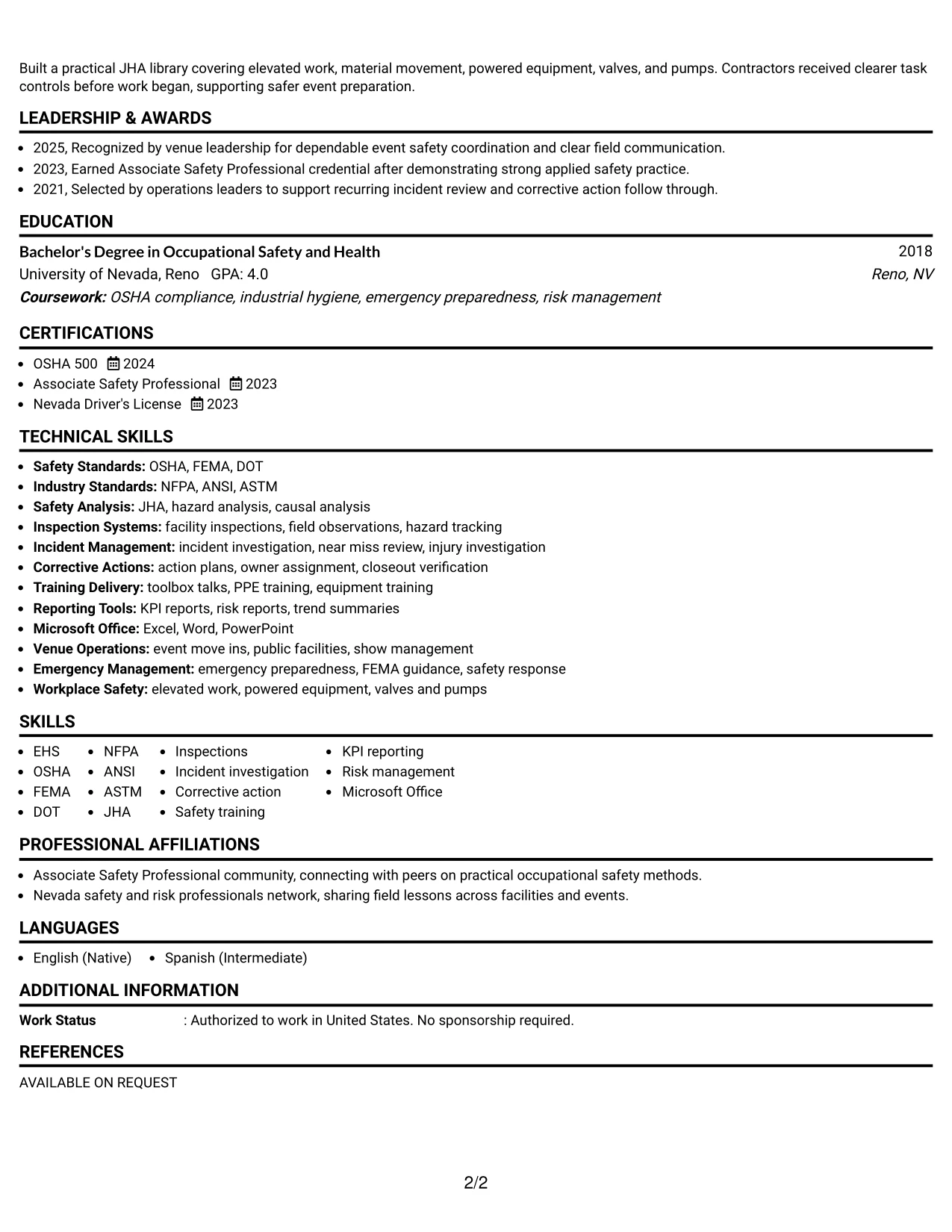 Resume Example Page 2
