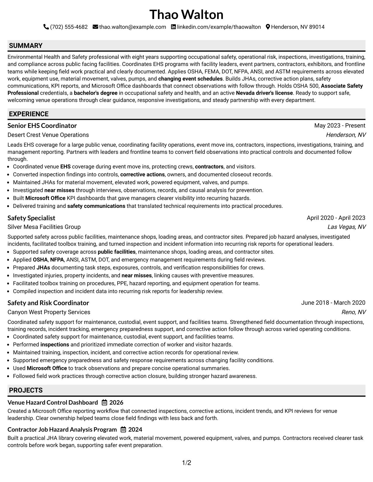 Resume Example Page 1