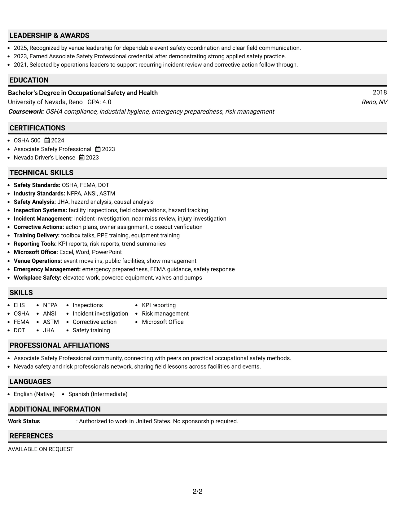 Resume Example Page 2
