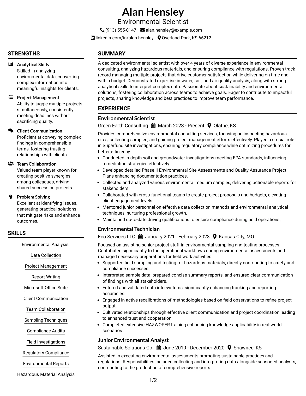 Resume Example Page 1