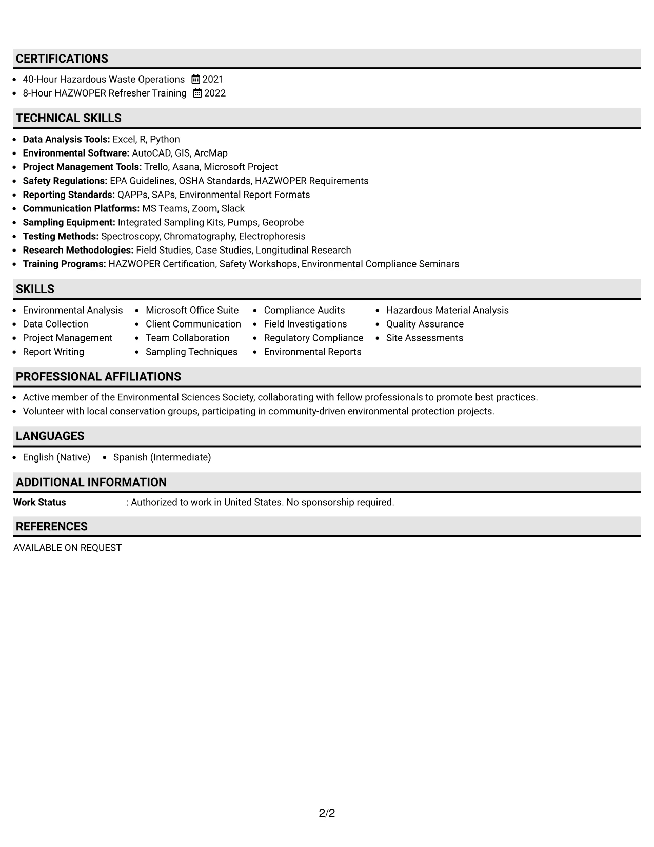 Resume Example Page 2