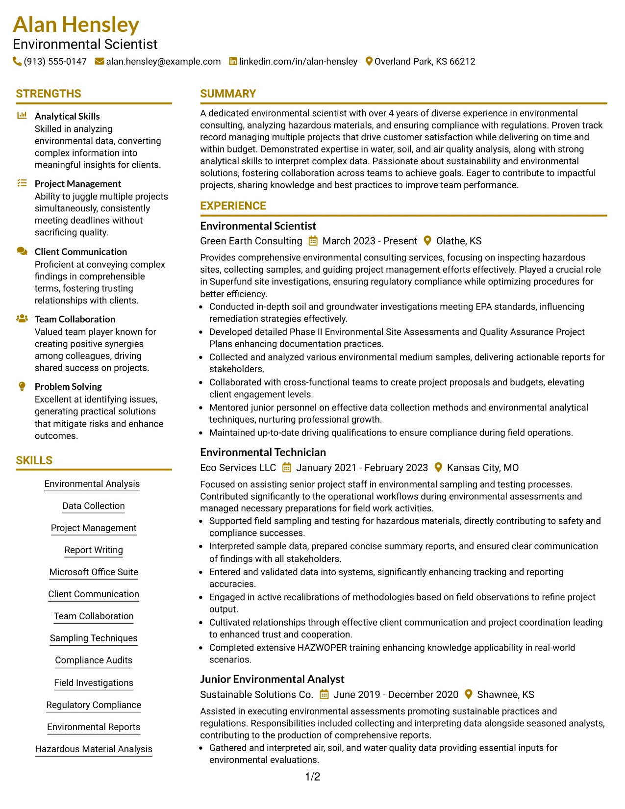 Resume Example Page 1
