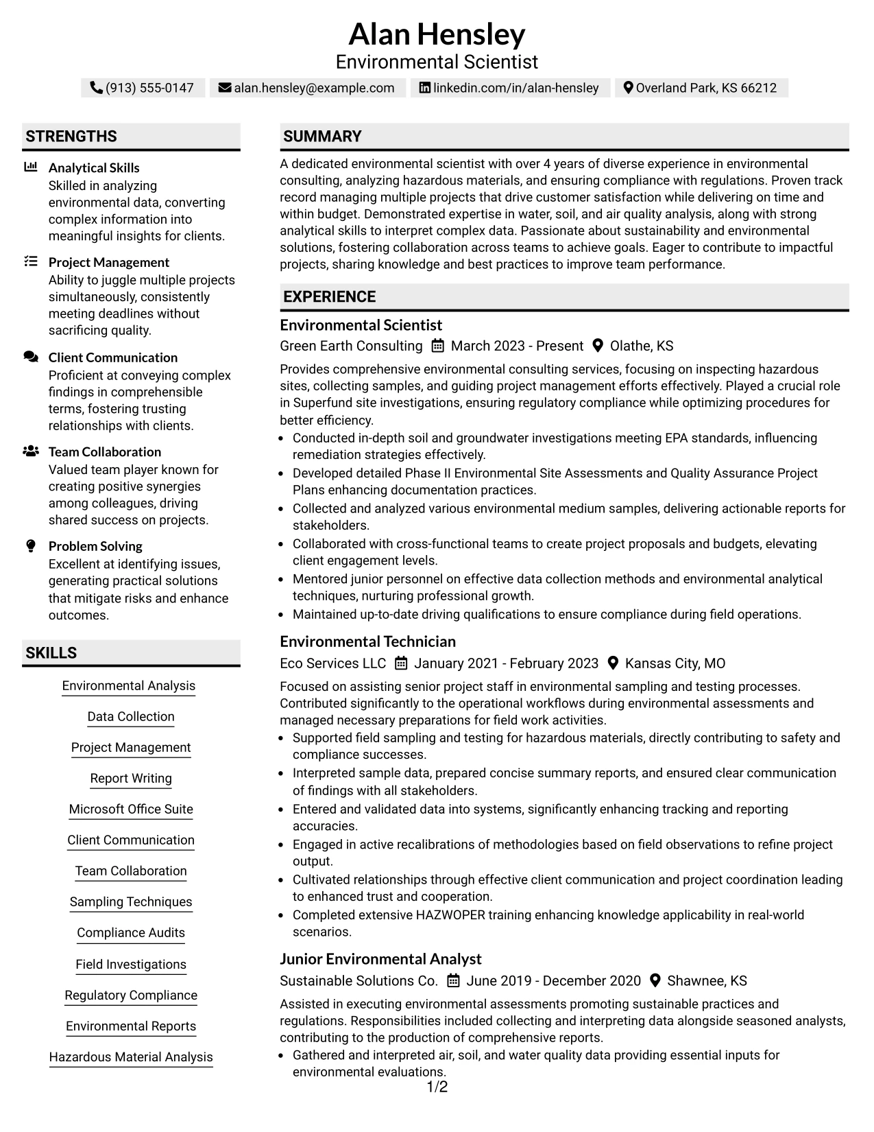 Resume Example Page 1