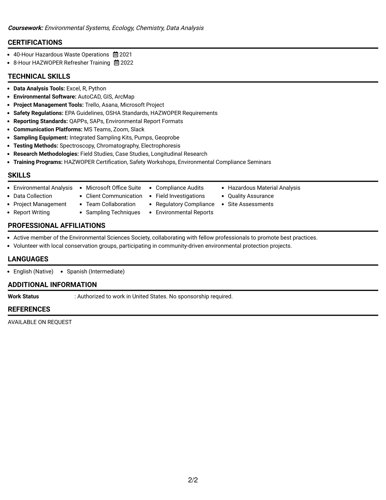 Resume Example Page 2