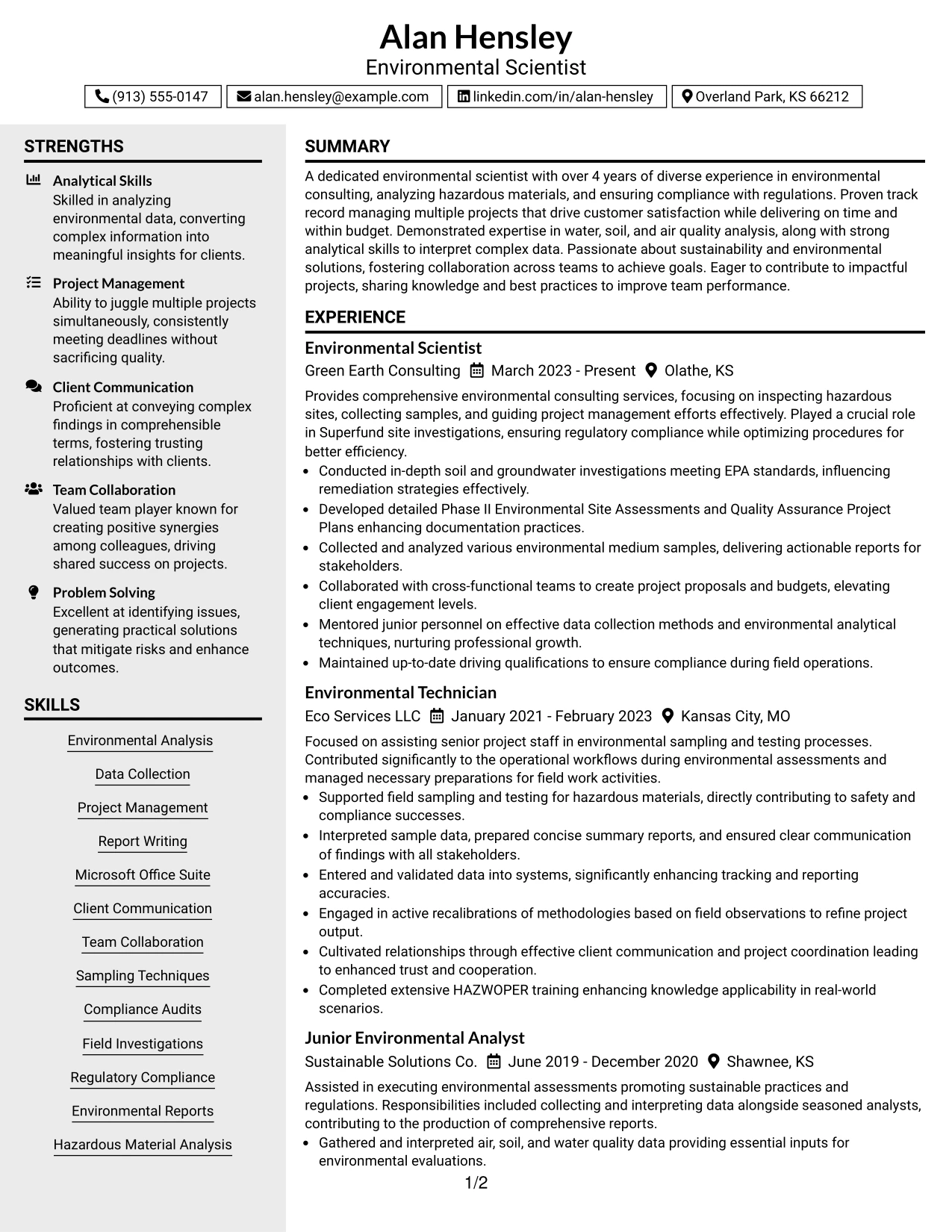 Resume Example Page 1