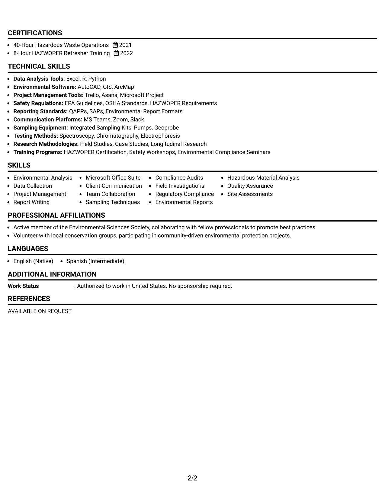 Resume Example Page 2