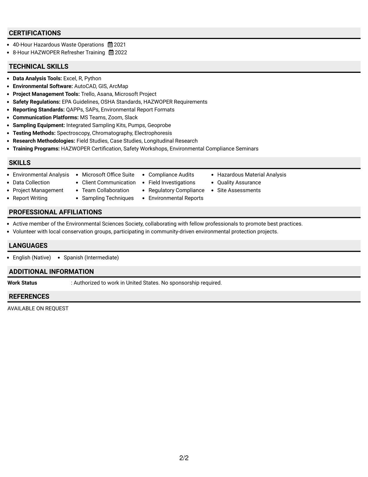 Resume Example Page 2