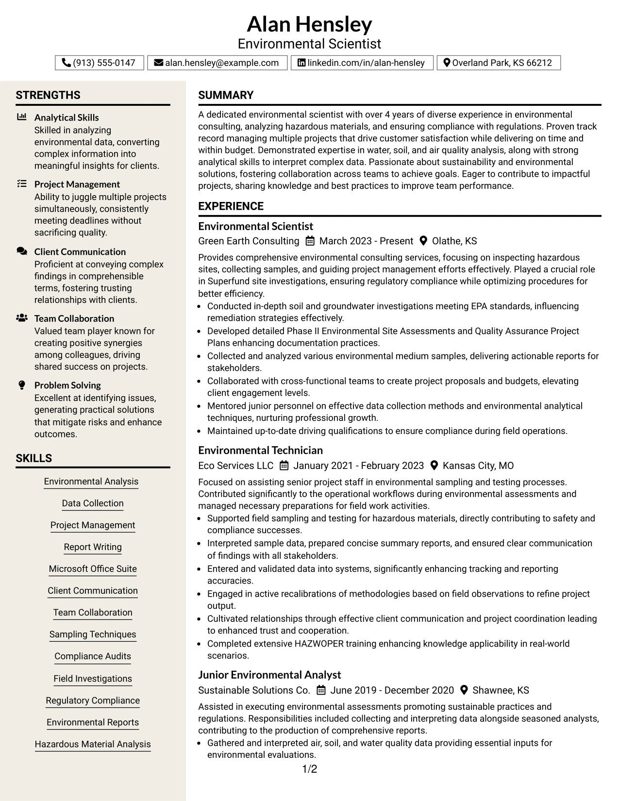 Resume Example Page 1