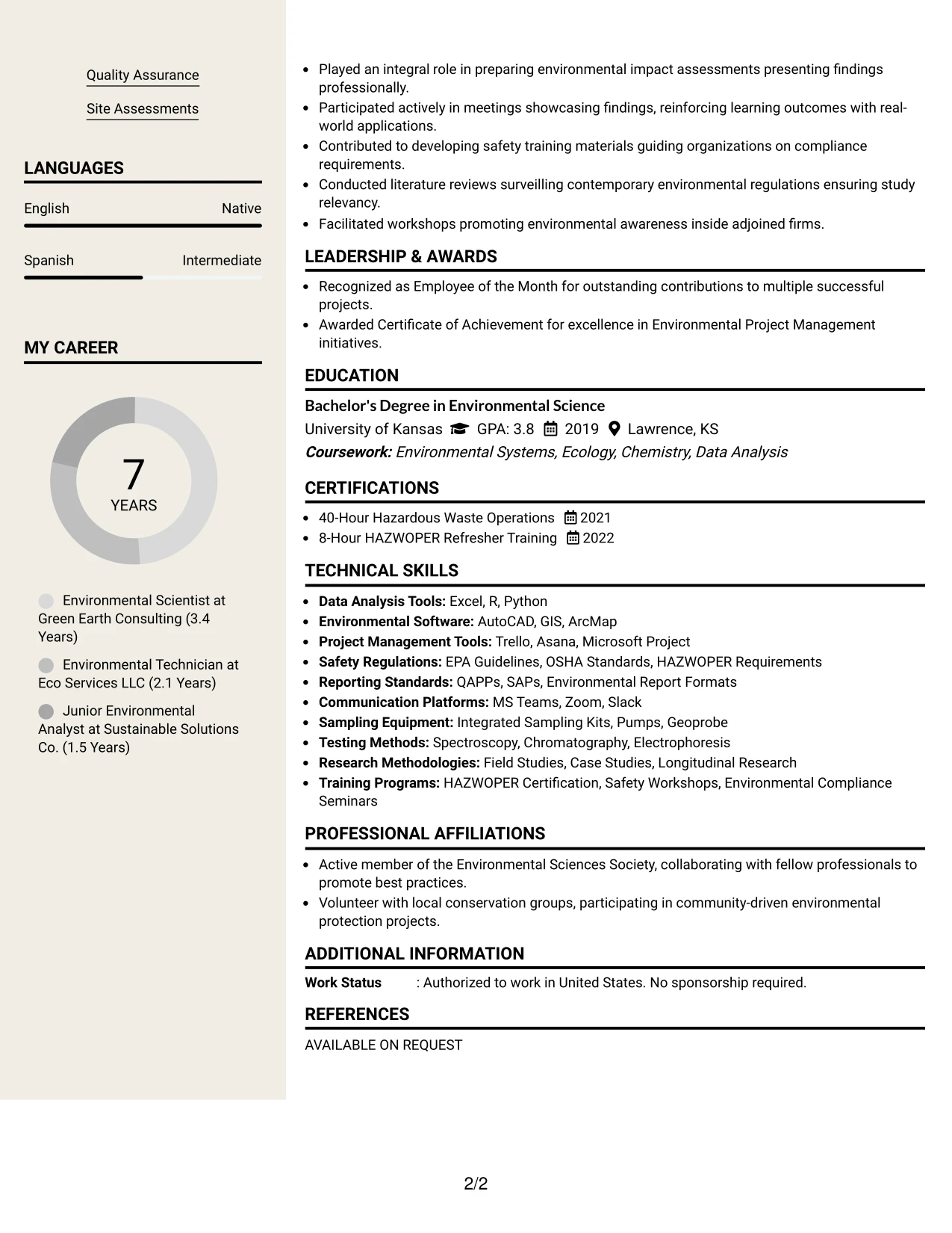 Resume Example Page 2